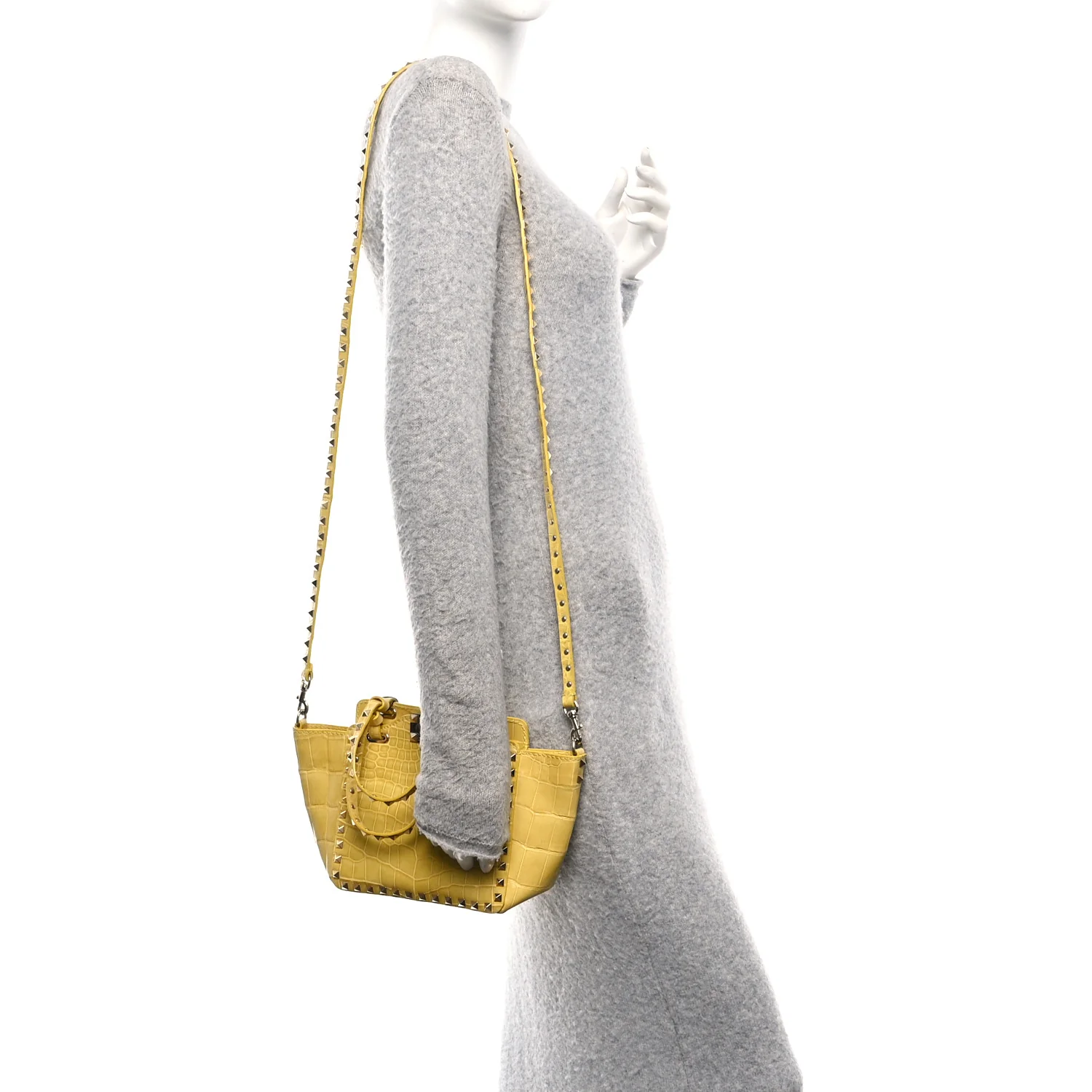 Crocodile Small Rockstud Tote Jonquill - Image 2