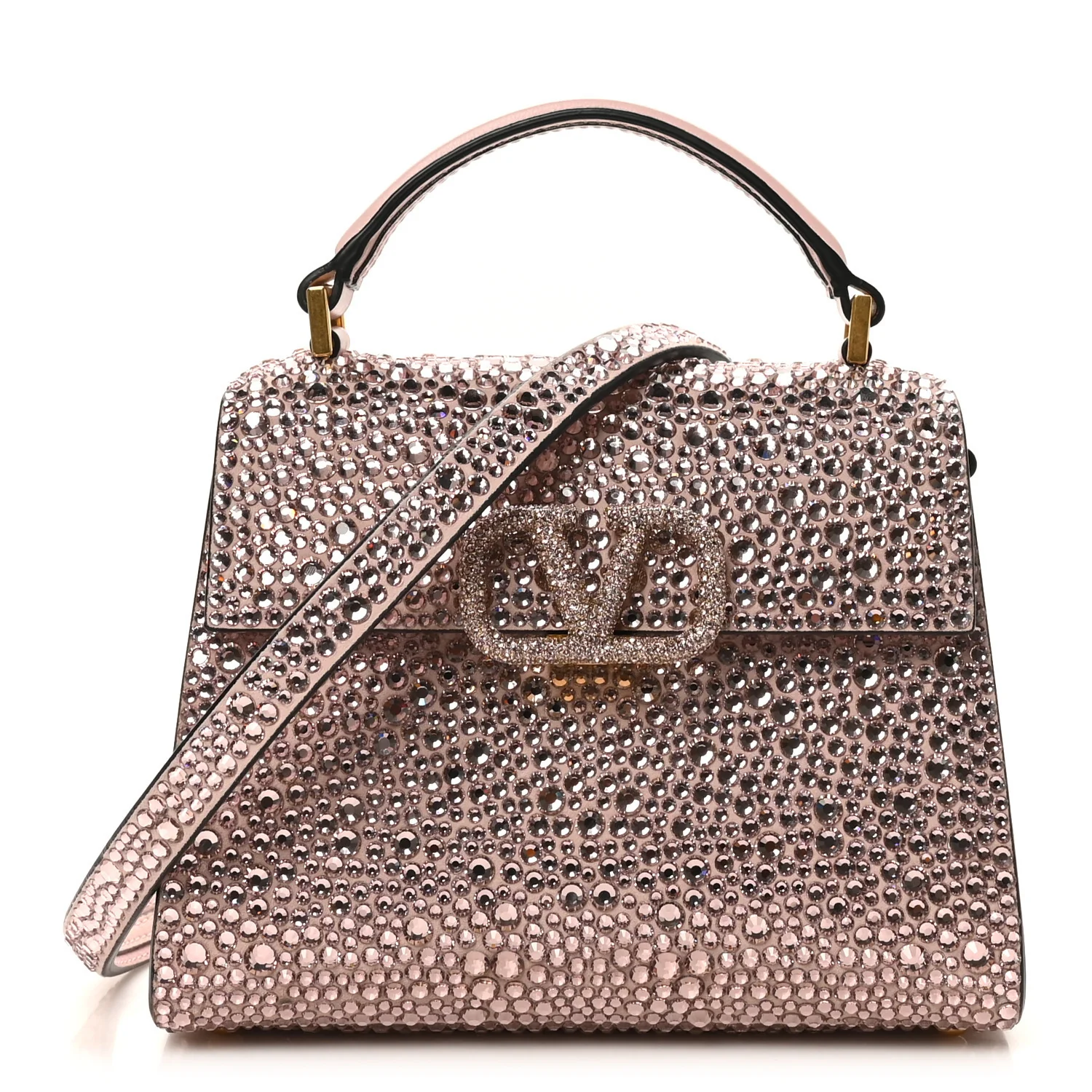 Crystal Embroidered Mini Vsling Top Handle Bag Vintage Rose Quartz