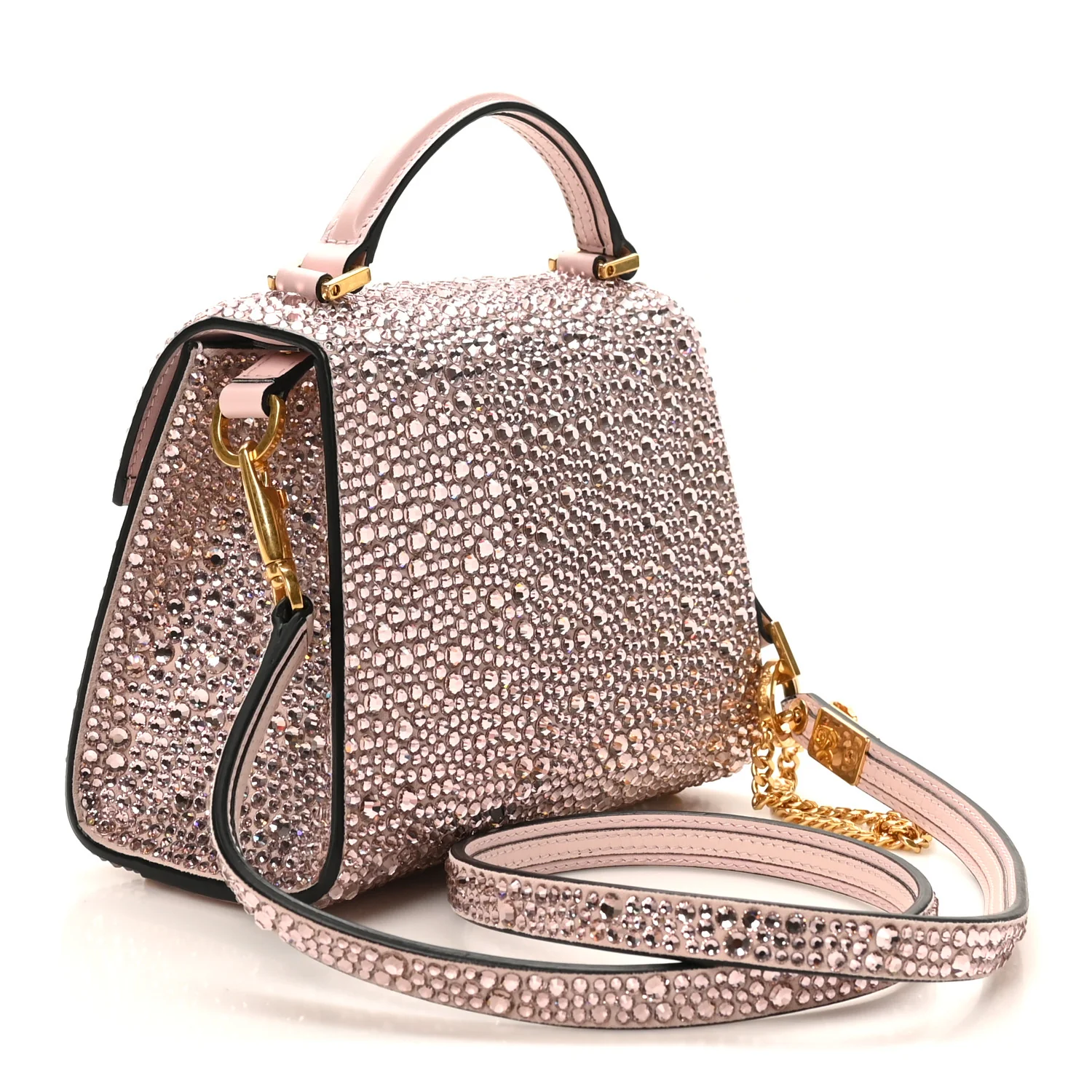 Crystal Embroidered Mini Vsling Top Handle Bag Vintage Rose Quartz - Image 2