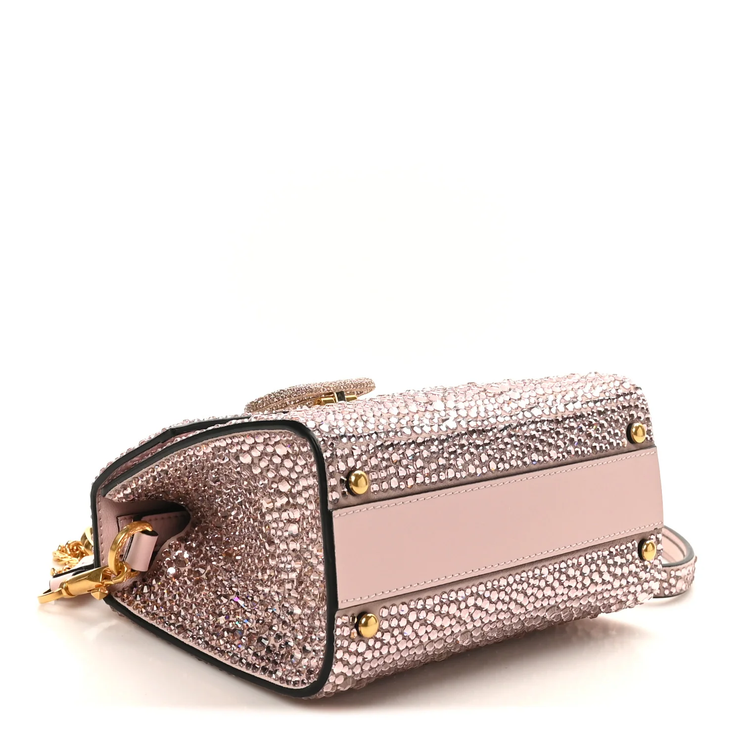 Crystal Embroidered Mini Vsling Top Handle Bag Vintage Rose Quartz - Image 4