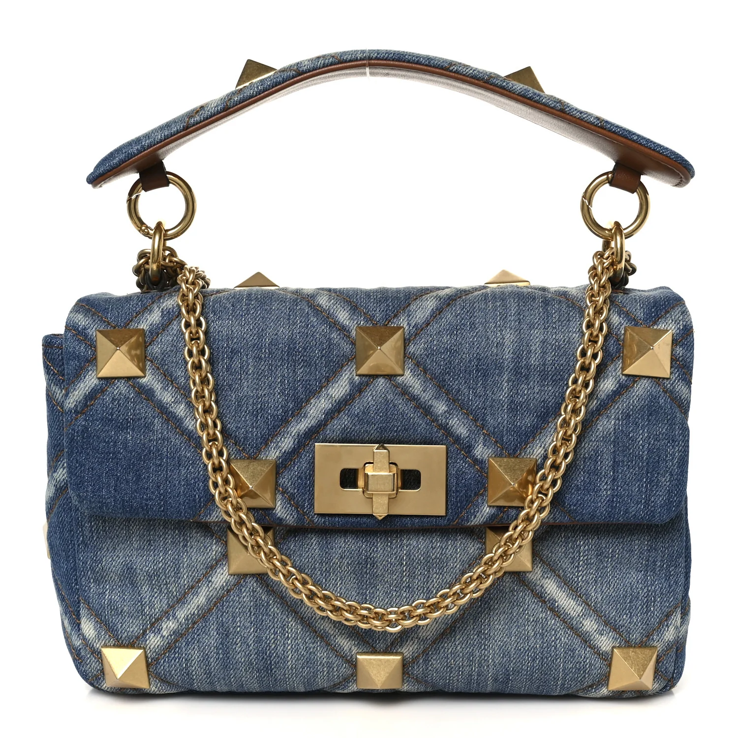 Denim Medium Roman Stud Shoulder Bag Light Denim Selleria