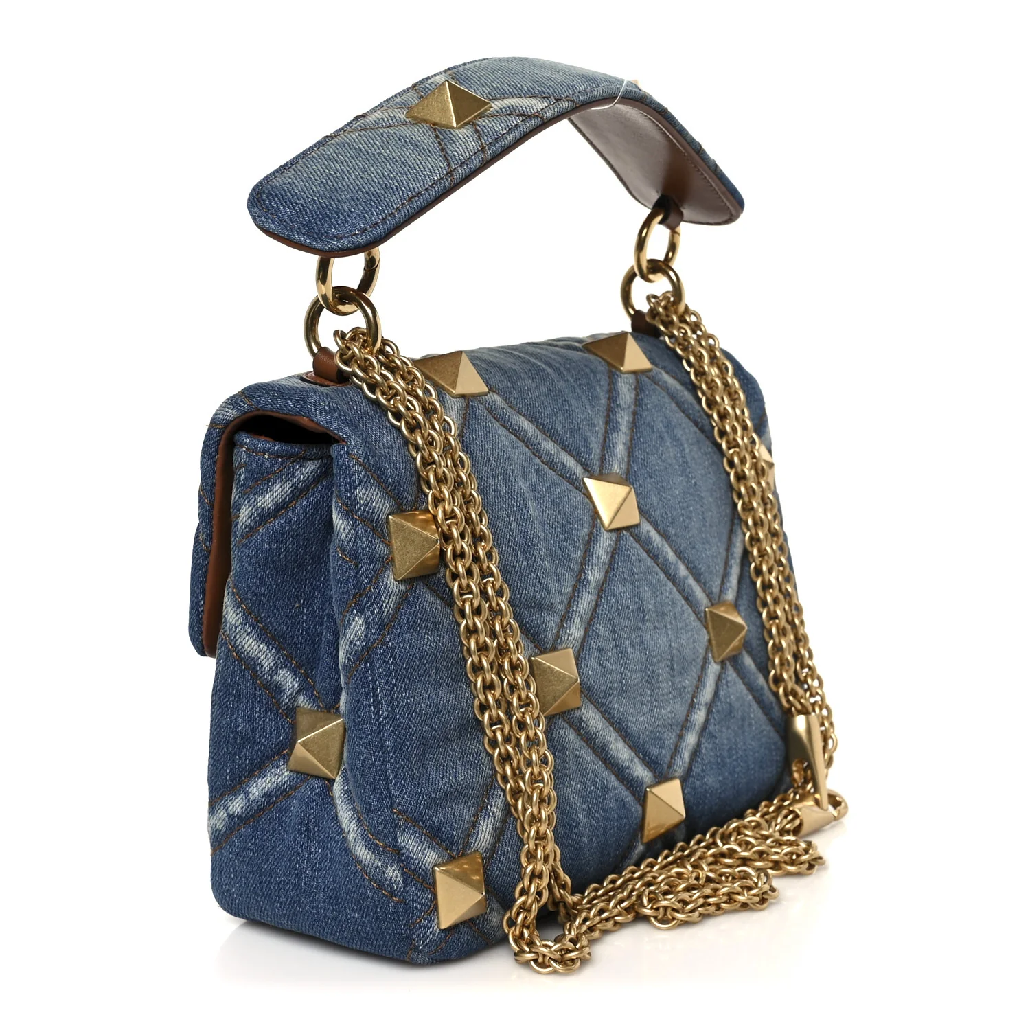 Denim Medium Roman Stud Shoulder Bag Light Denim Selleria - Image 3