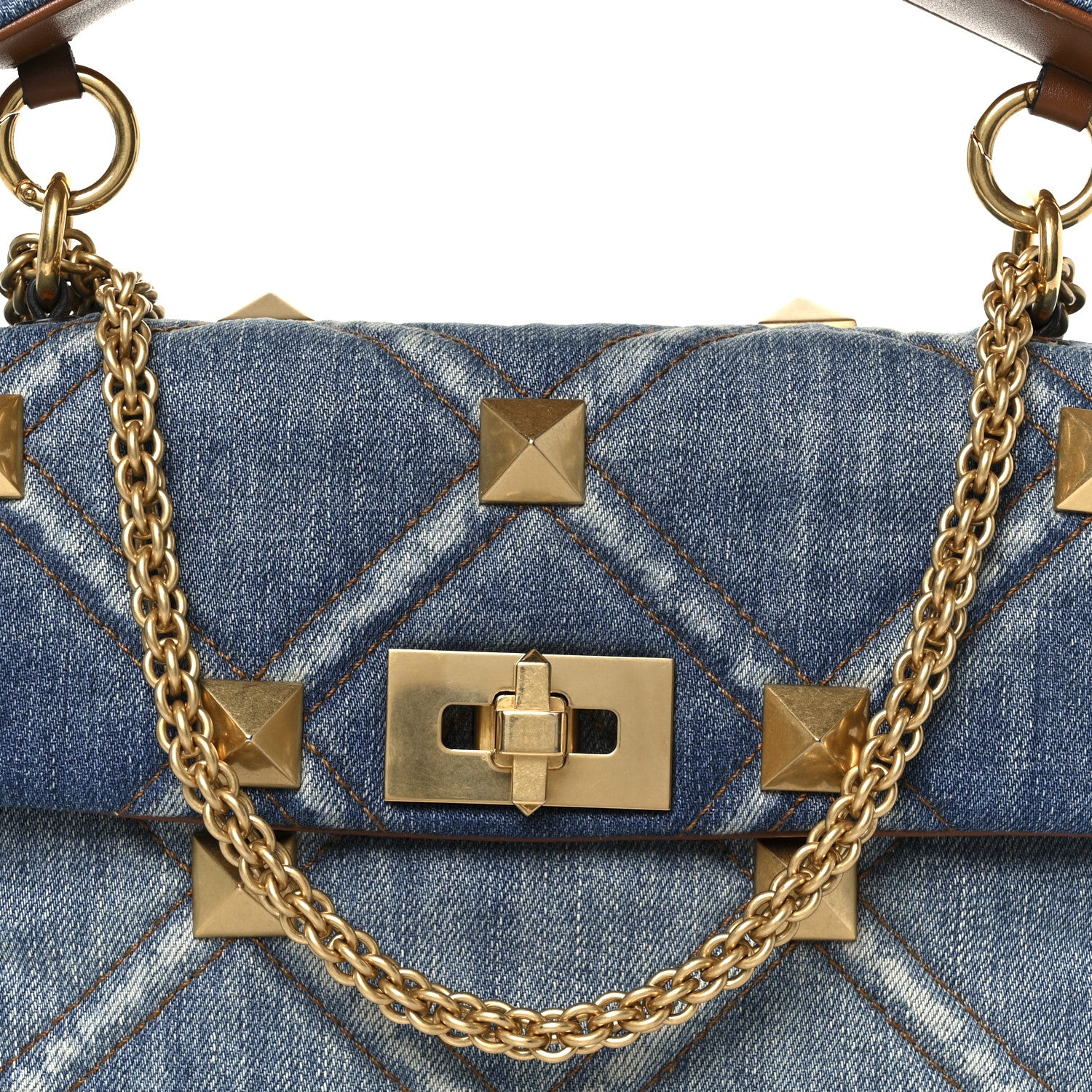 Denim Medium Roman Stud Shoulder Bag Light Denim Selleria - Image 8