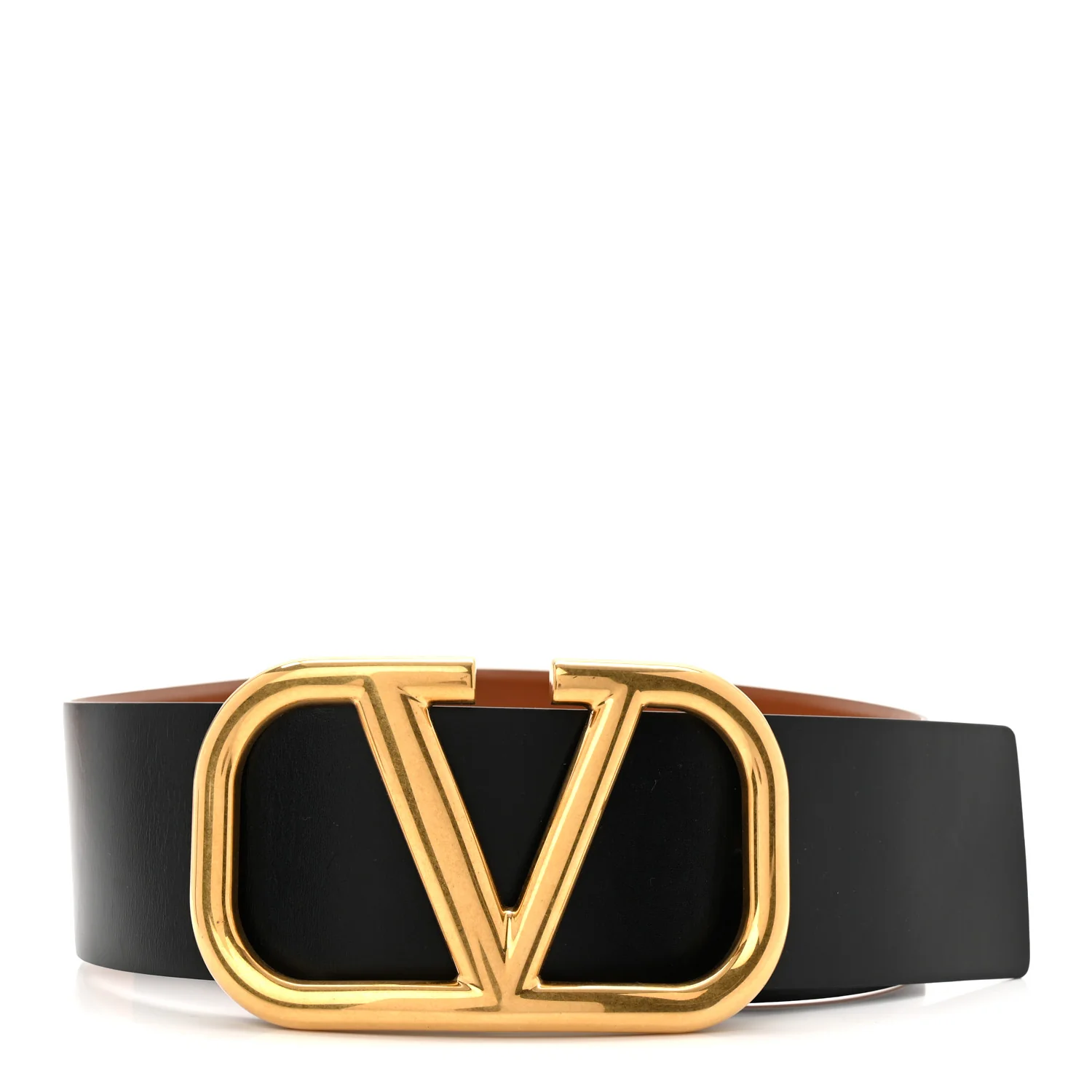 Glossy Calfskin VLogo Reversible 70mm Belt 80 32 Saddle Brown Black