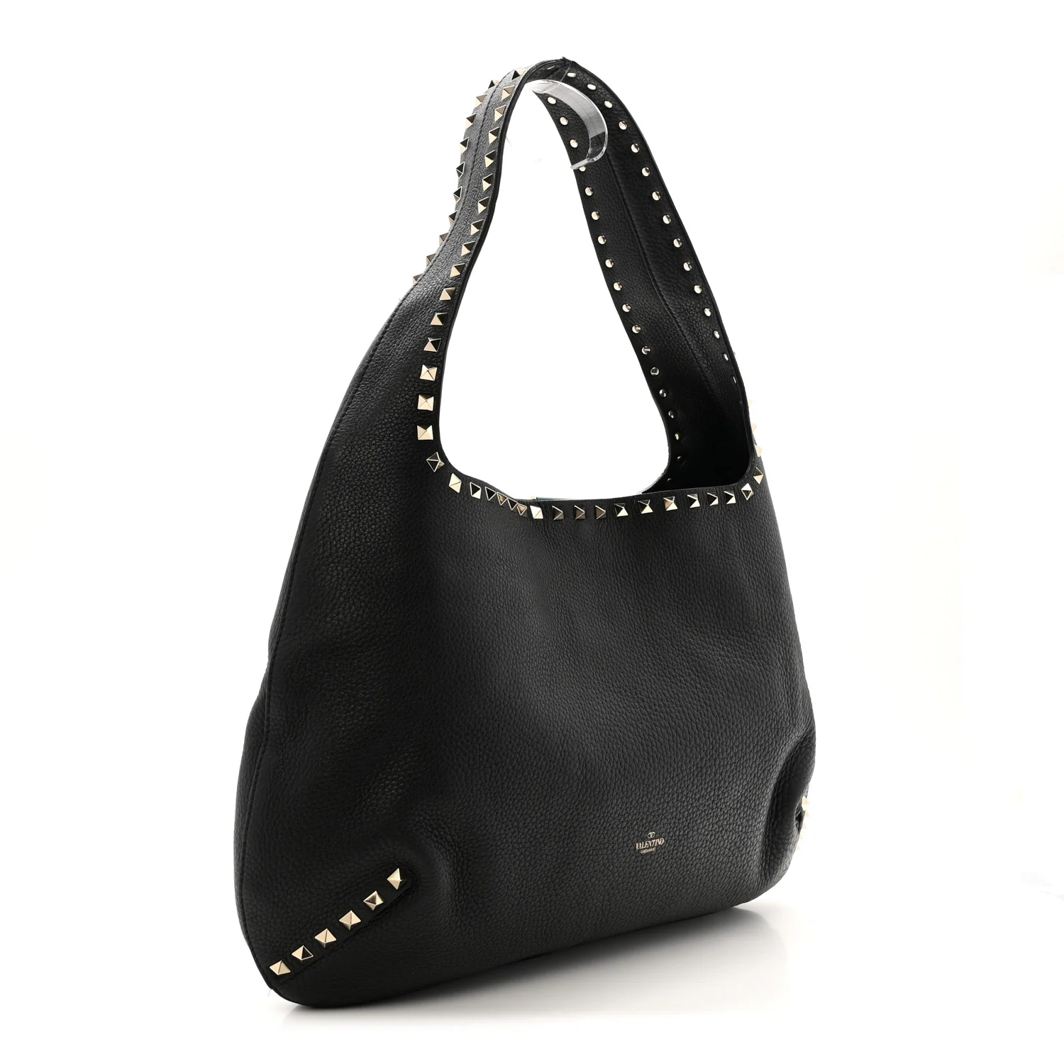 Grained Calfskin Large Rockstud Hobo Black - Image 3
