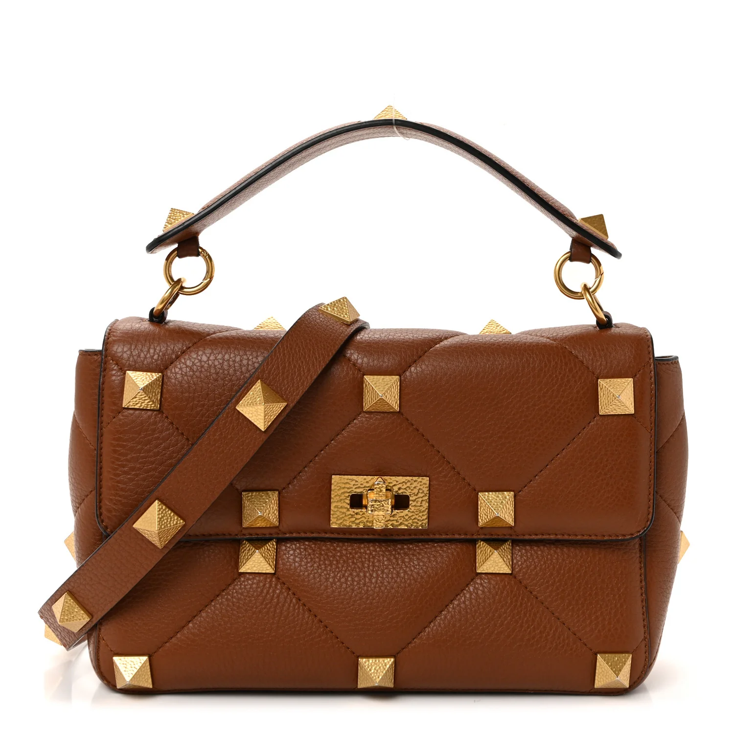 Grained Calfskin Large Roman Stud Shoulder Bag Selleria