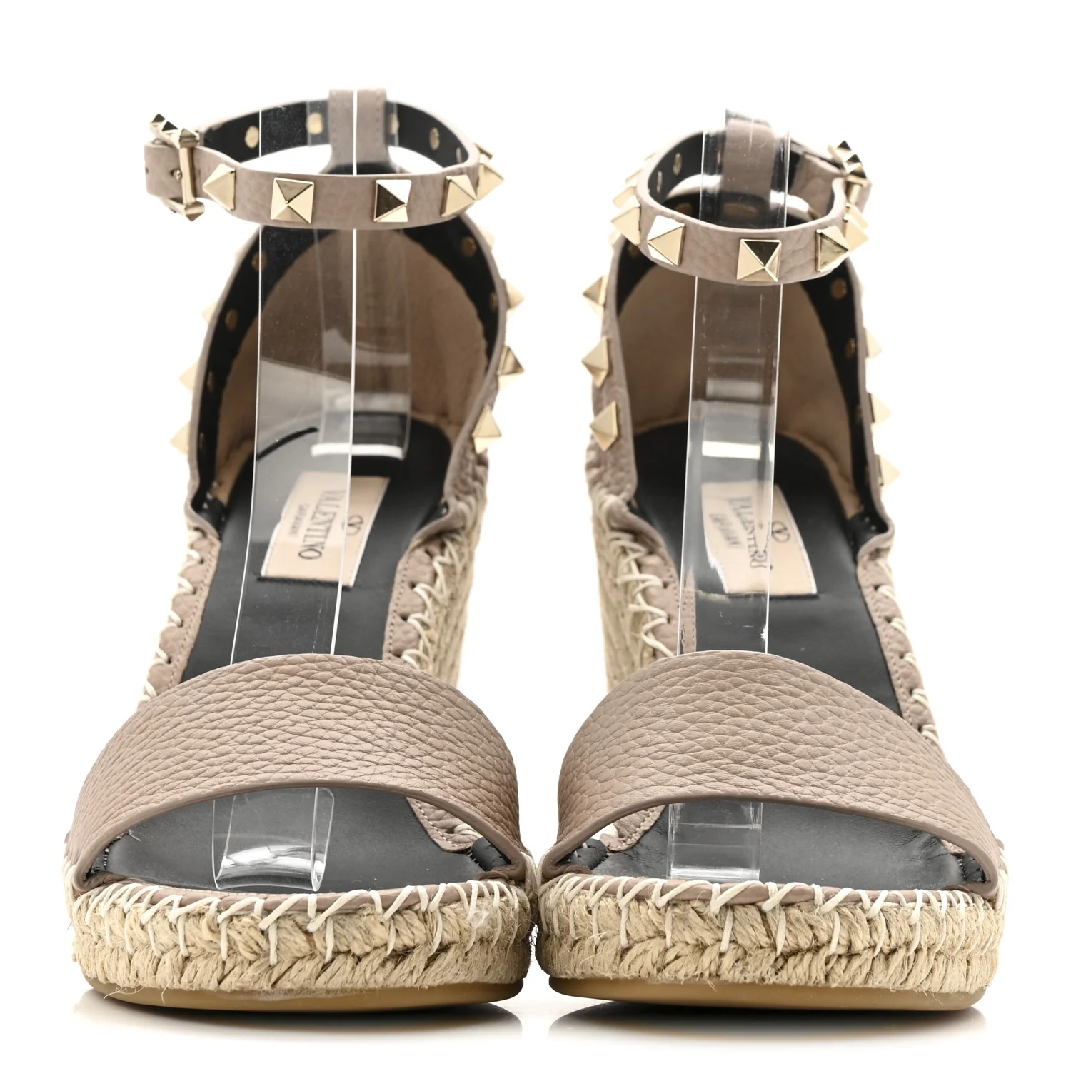 Grained Calfskin Rockstud Ankle Strap Espadrille 15/105mm Wedge Sandals 35 Poudre Natural - Image 2