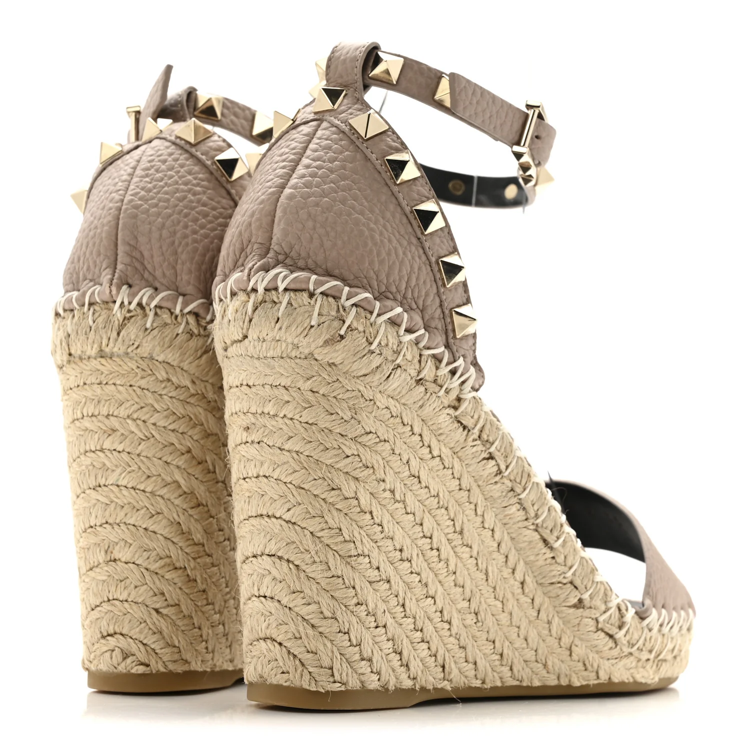 Grained Calfskin Rockstud Ankle Strap Espadrille 15/105mm Wedge Sandals 35 Poudre Natural - Image 4