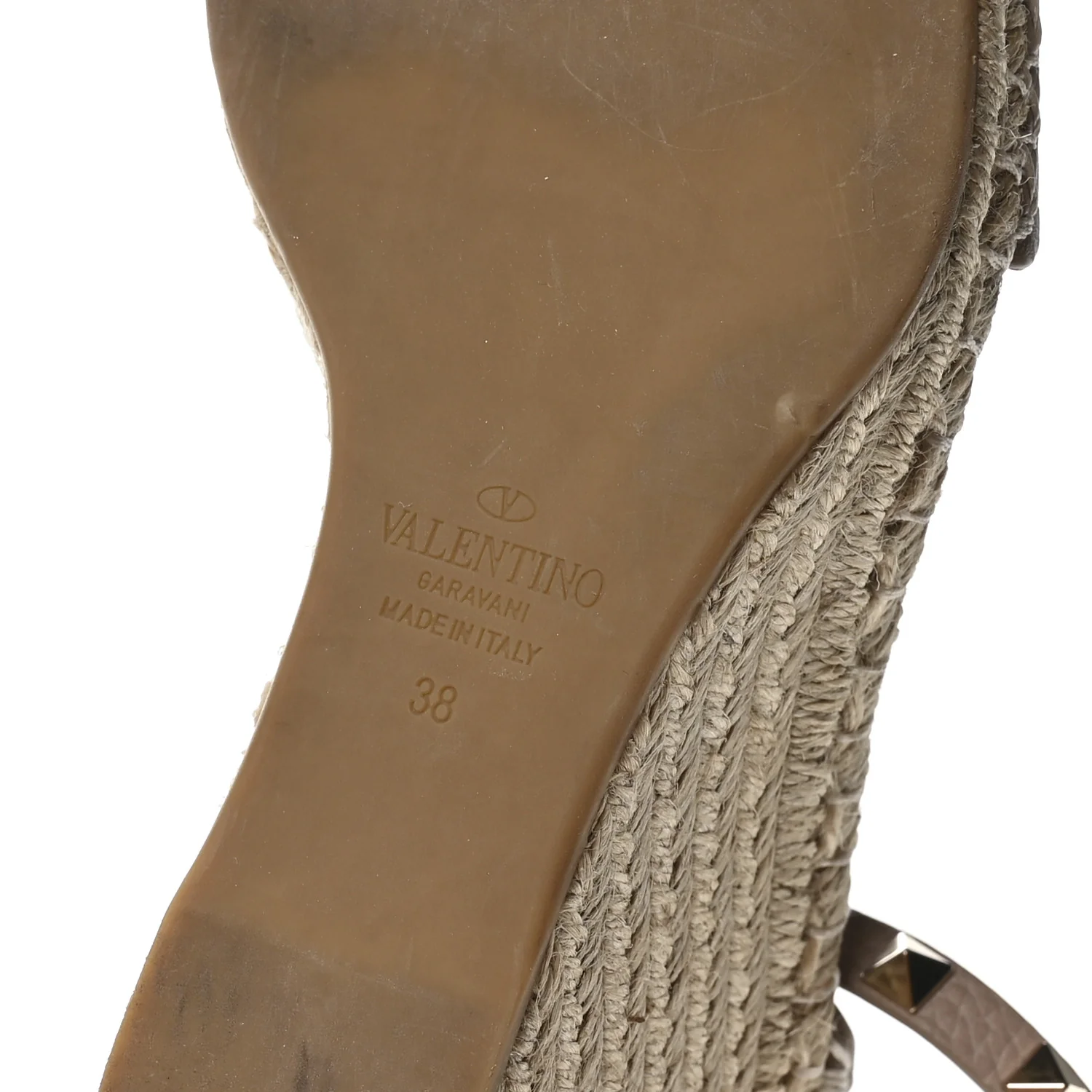 Grained Calfskin Rockstud Ankle Strap Espadrille 15/105mm Wedge Sandals 38 Rose Quartz Natural - Image 14