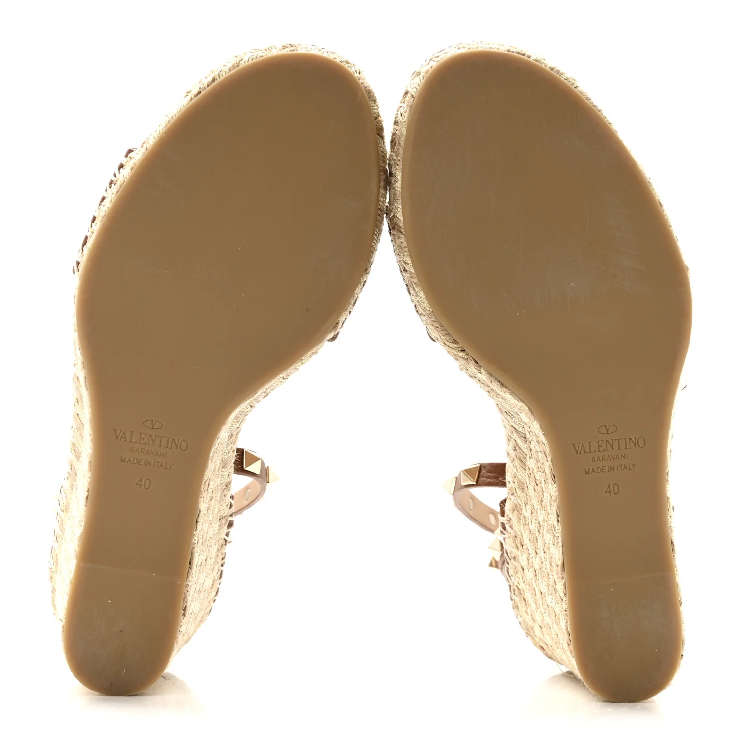 Grained Calfskin Rockstud Ankle Strap Espadrille 15/105mm Wedge Sandals 40 Cuoio Natural - Image 6