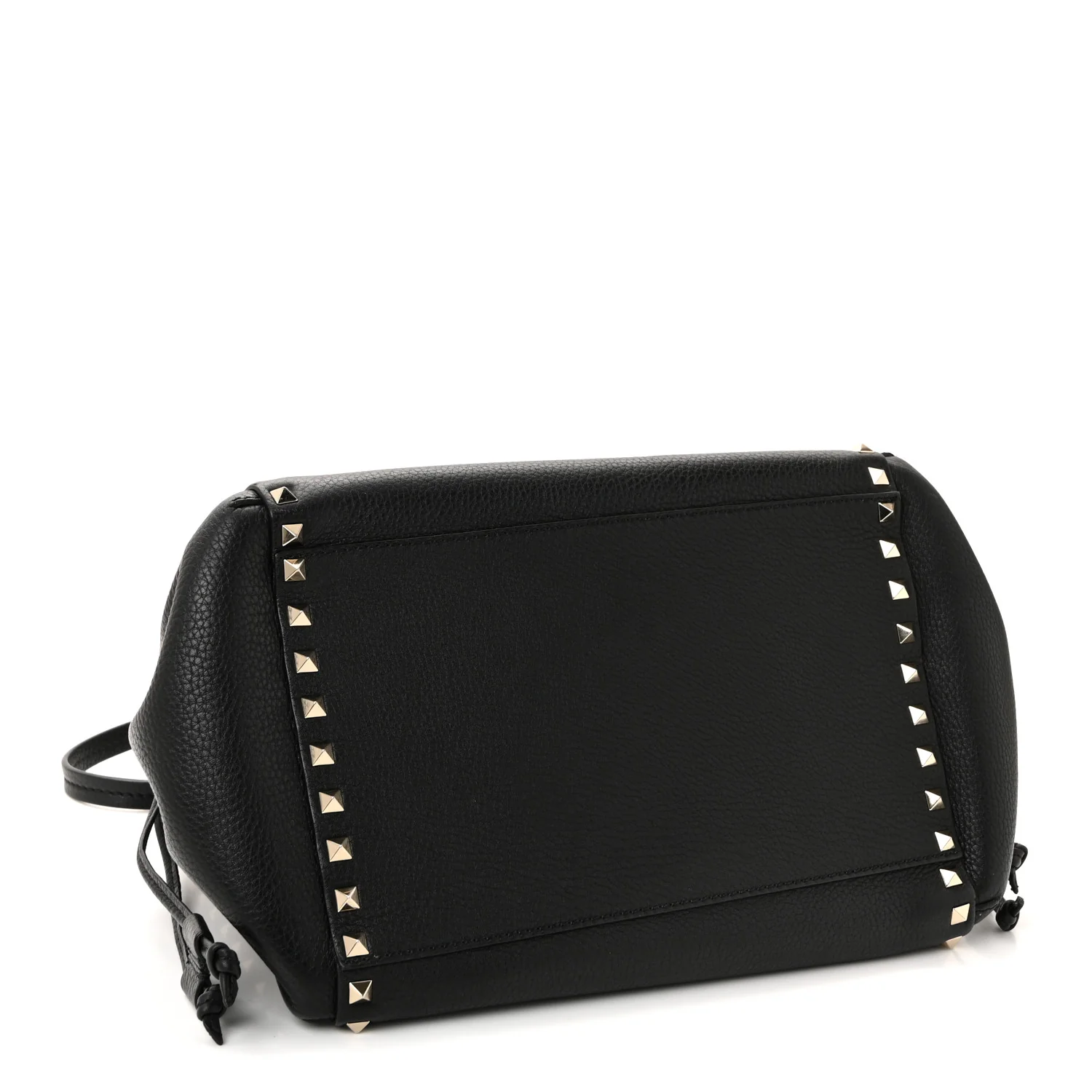 Grained Calfskin Rockstud Double Handle Cinch Tote Black - Image 4