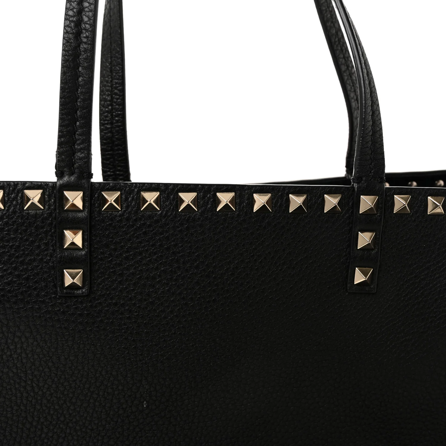 Grained Calfskin Rockstud Double Handle Cinch Tote Black - Image 7