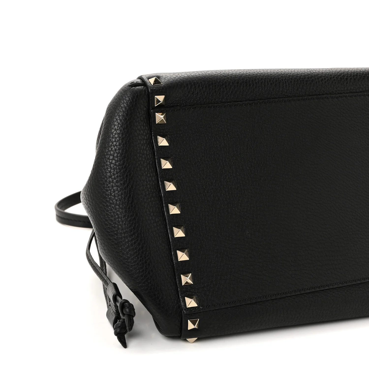 Grained Calfskin Rockstud Double Handle Cinch Tote Black - Image 8