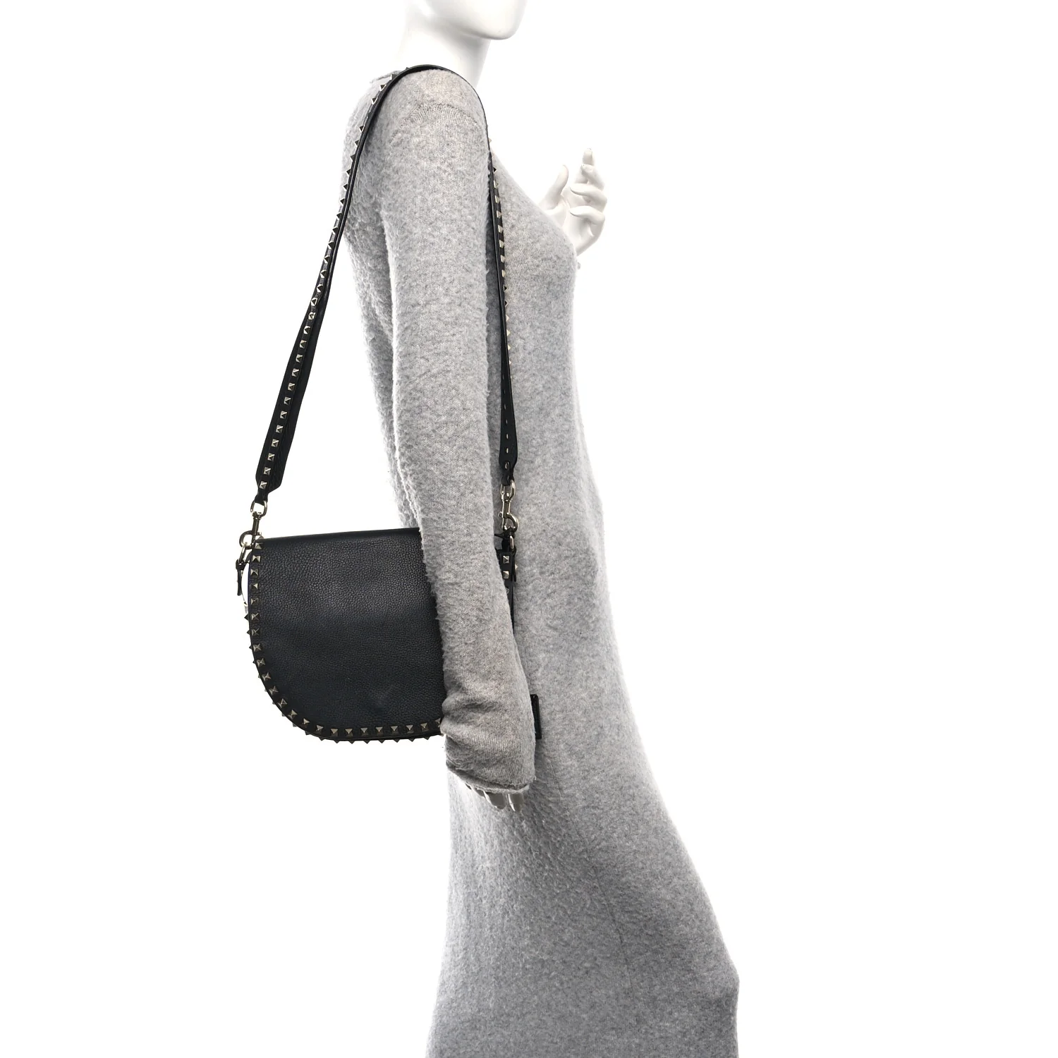 Grained Calfskin Rockstud Saddle Bag Black - Image 2