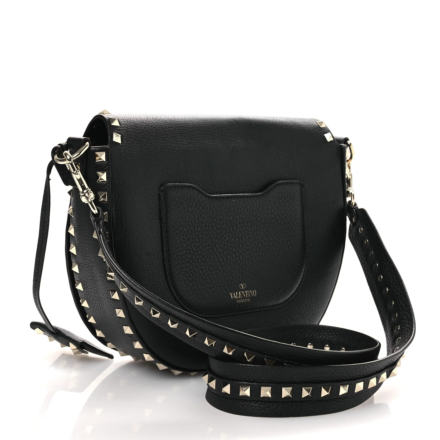 Grained Calfskin Rockstud Saddle Bag Black - Image 3