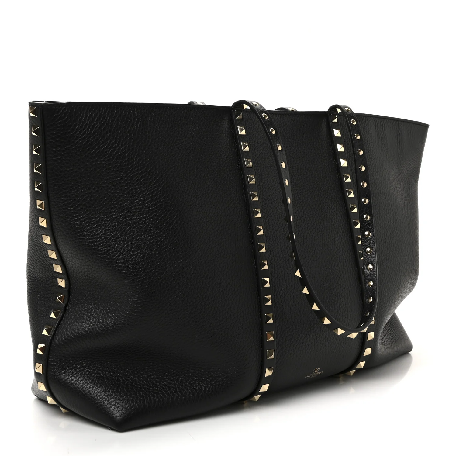Grained Calfskin Rockstud Shopping Bag Black - Image 3