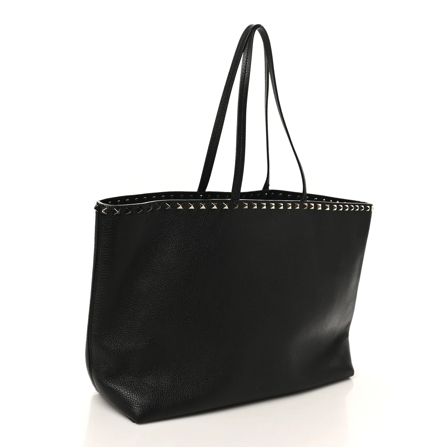 Grained Calfskin Rockstud Shoulder Tote Black - Image 3