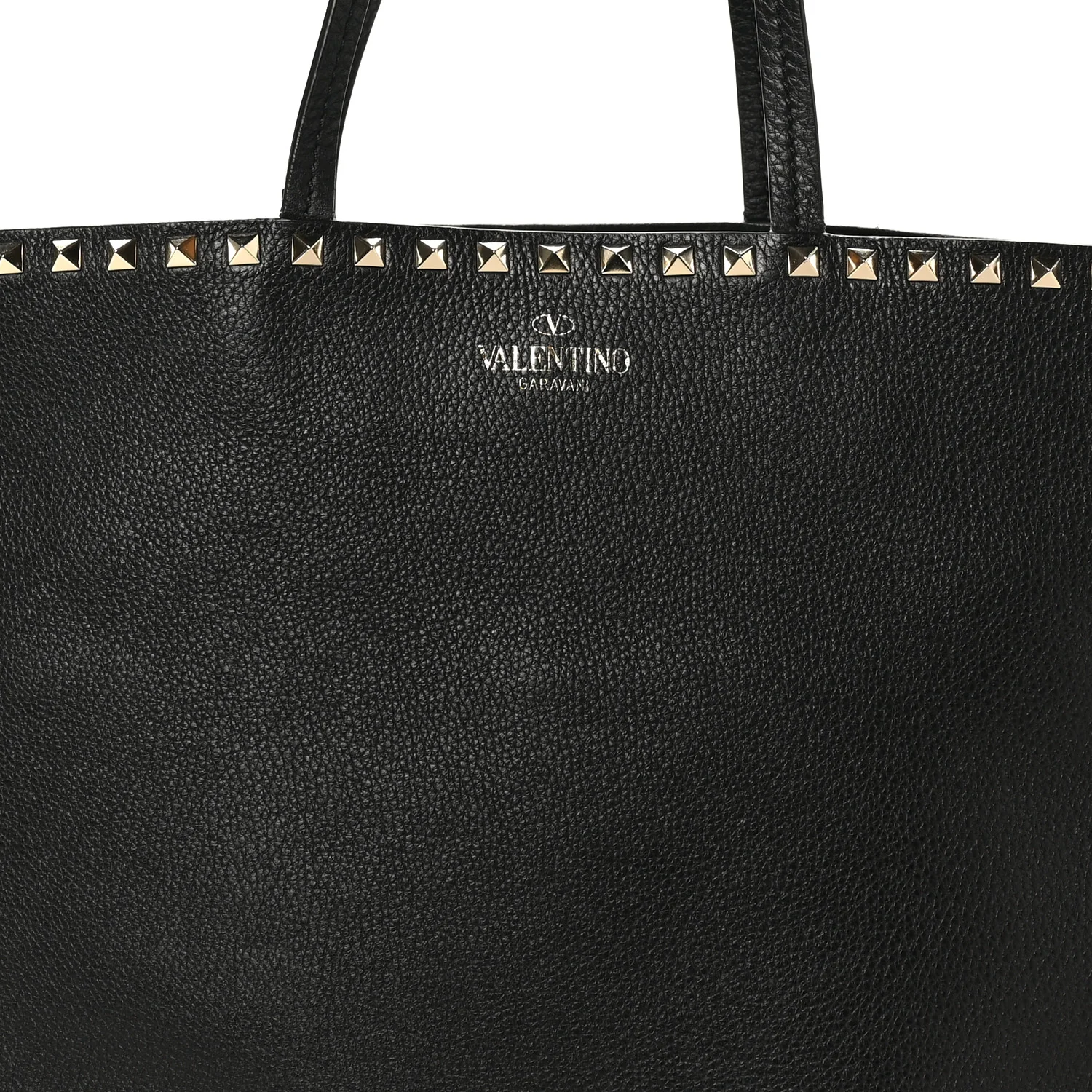 Grained Calfskin Rockstud Shoulder Tote Black - Image 7