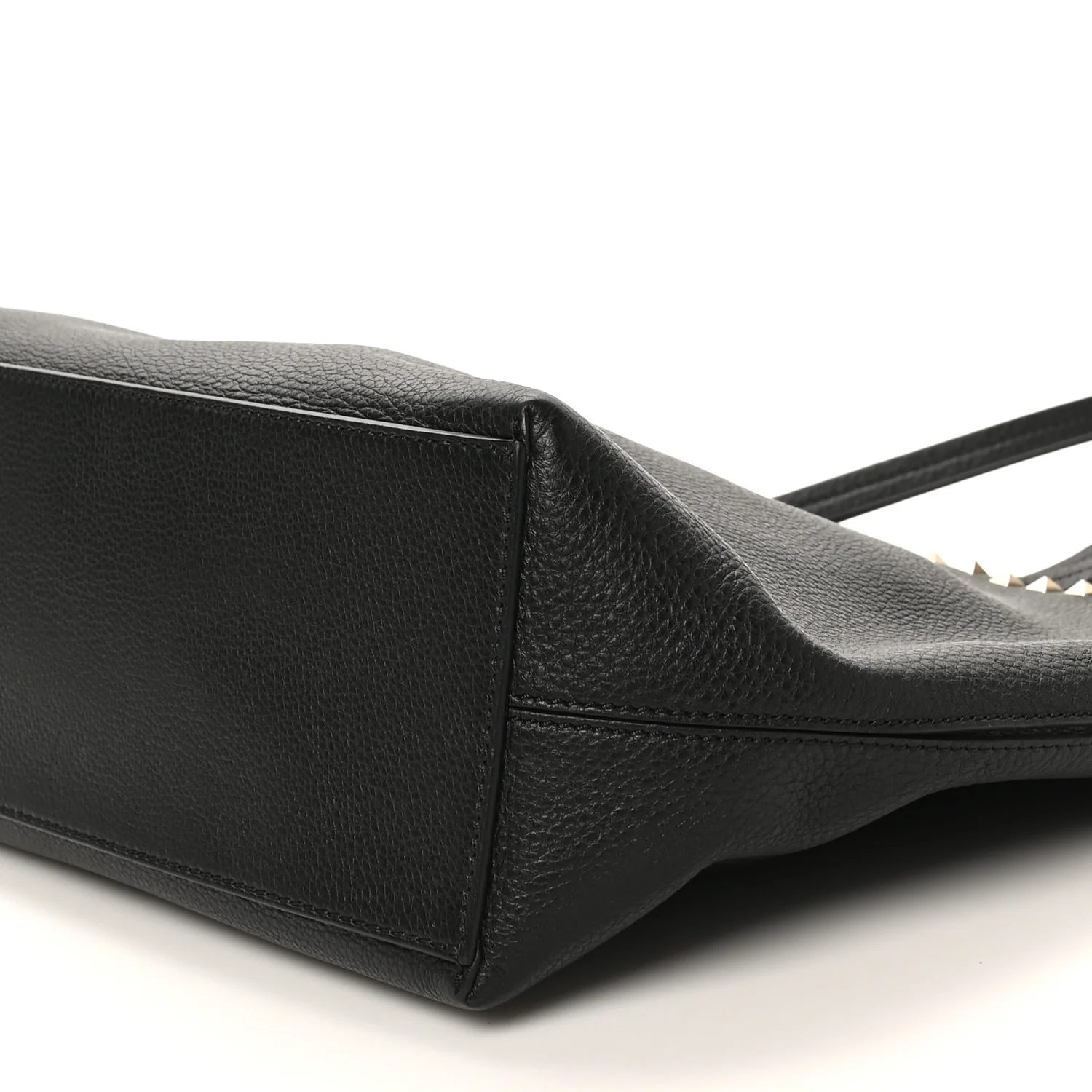 Grained Calfskin Rockstud Shoulder Tote Black - Image 9