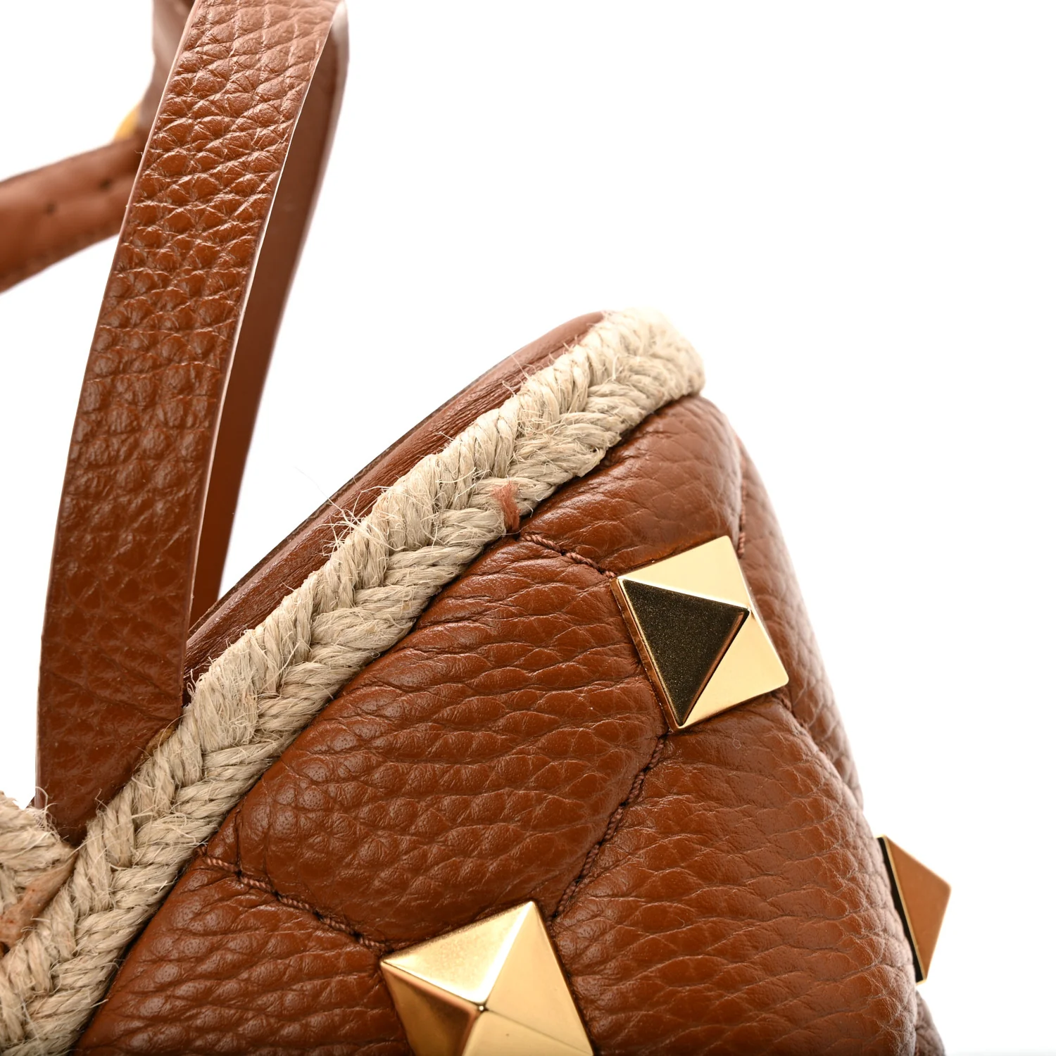 Grained Calfskin Roman Stud Espadrille Wedge Ankle Wrap Sandals 35.5 Selleria - Image 10