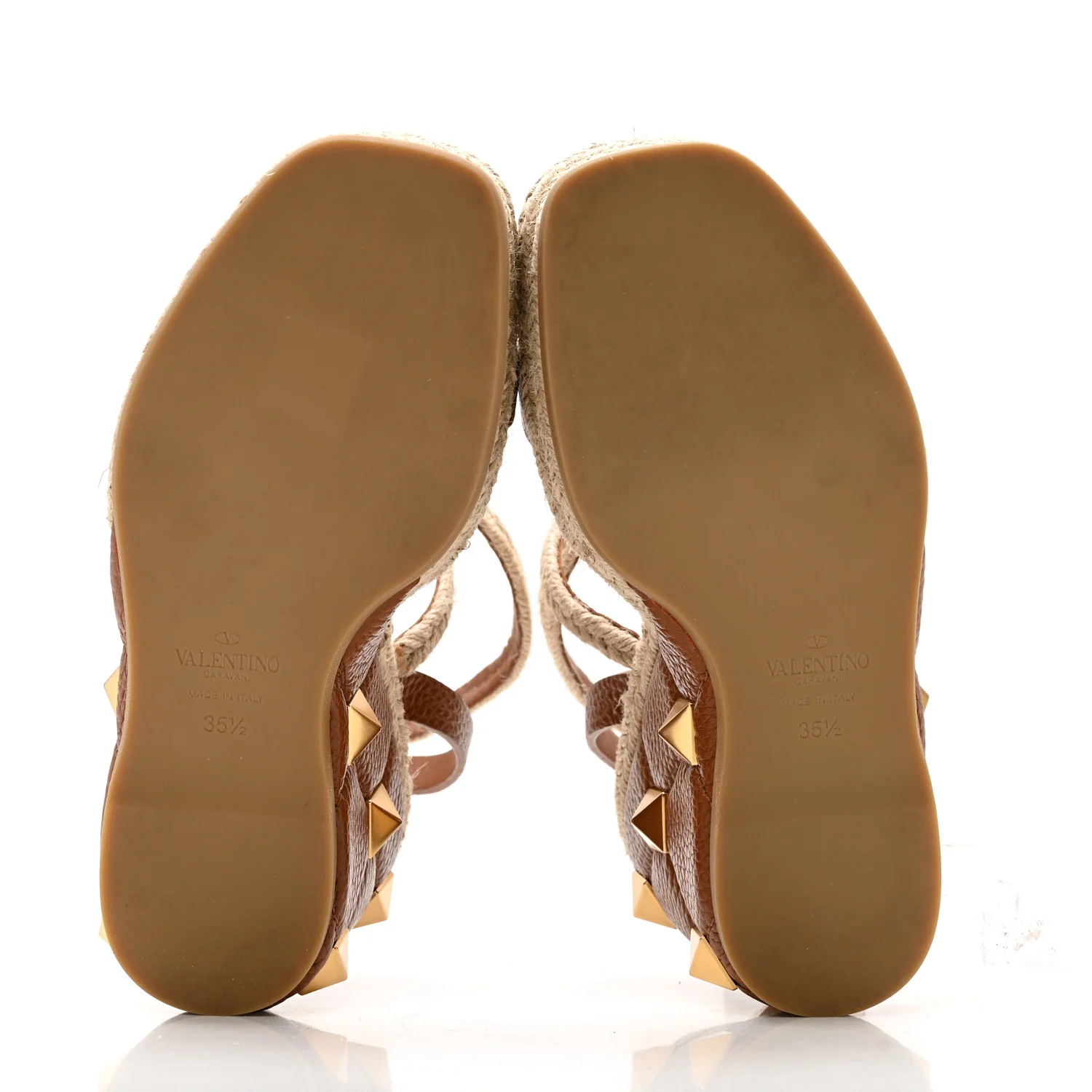 Grained Calfskin Roman Stud Espadrille Wedge Ankle Wrap Sandals 35.5 Selleria - Image 6