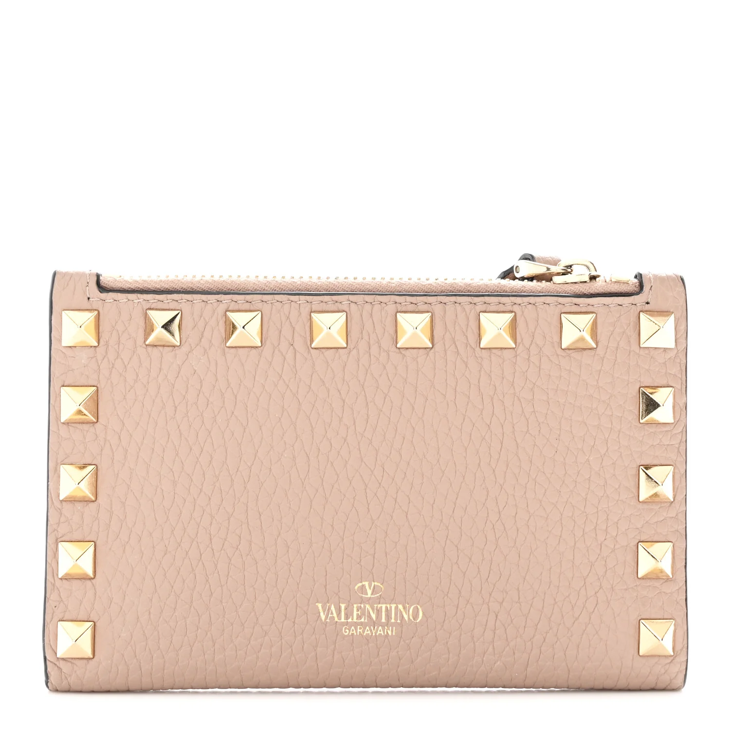 Grainy Calfskin Rockstud Coin Purse Card Holder Poudre
