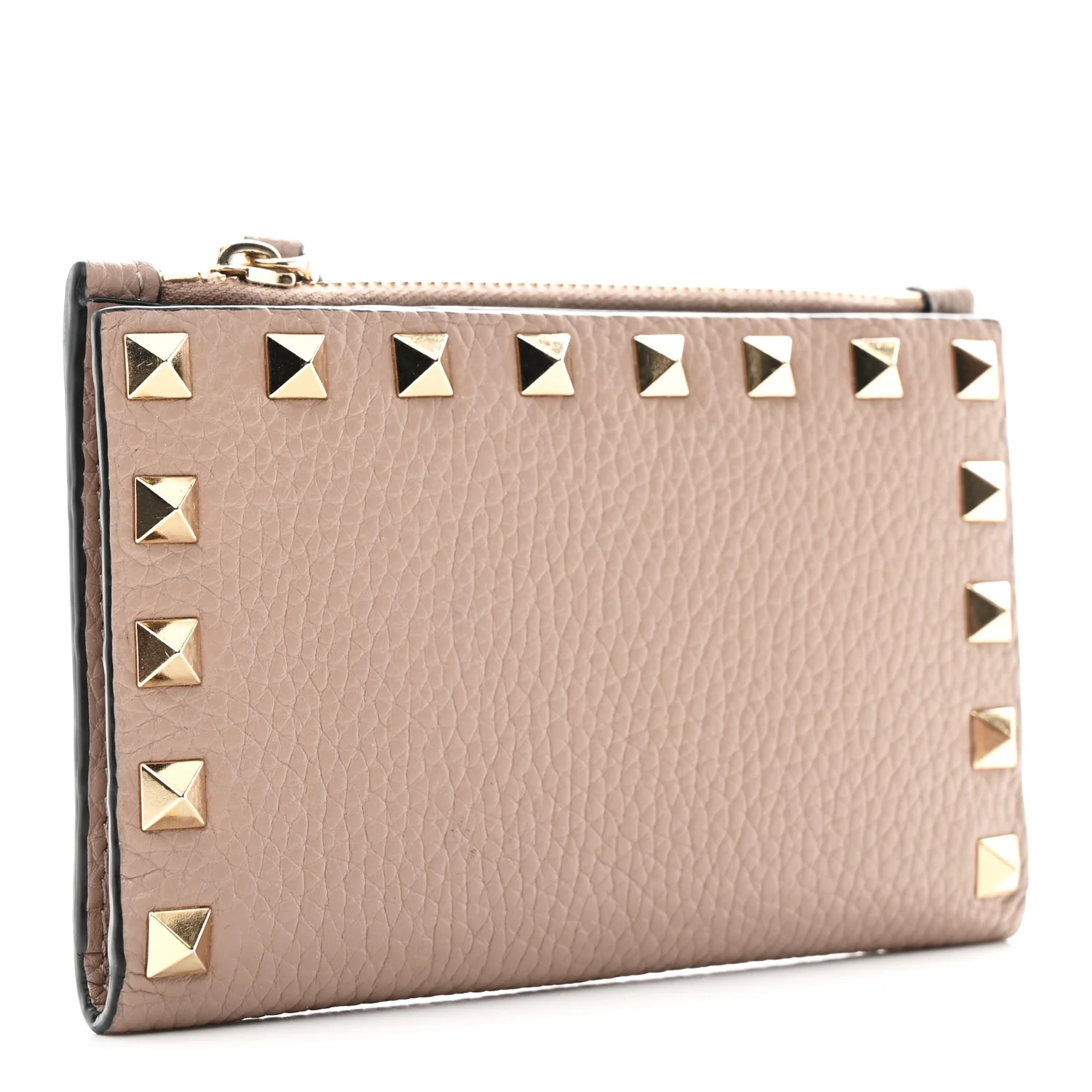 Grainy Calfskin Rockstud Coin Purse Card Holder Poudre - Image 3