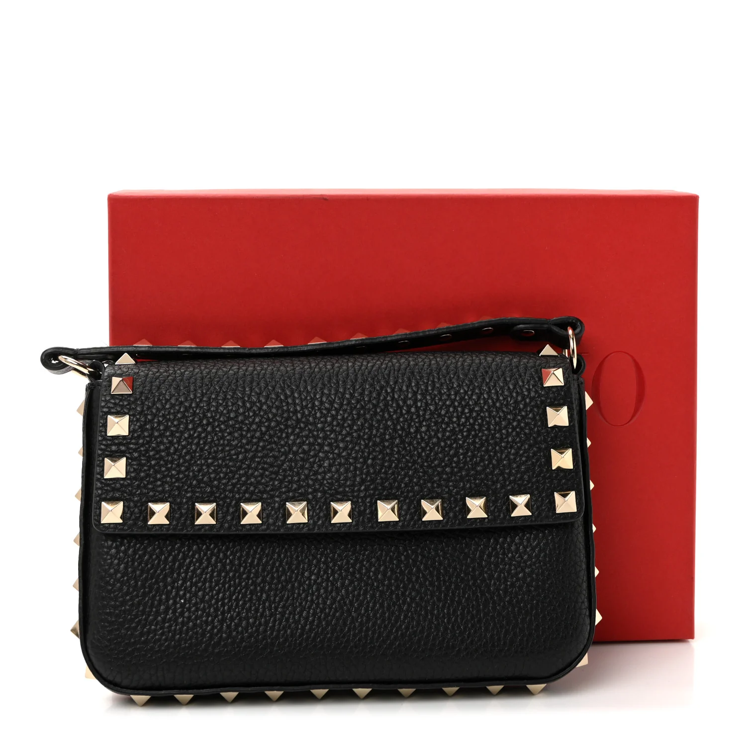 Grainy Calfskin Rockstud Crossbody Pouch Black - Image 10