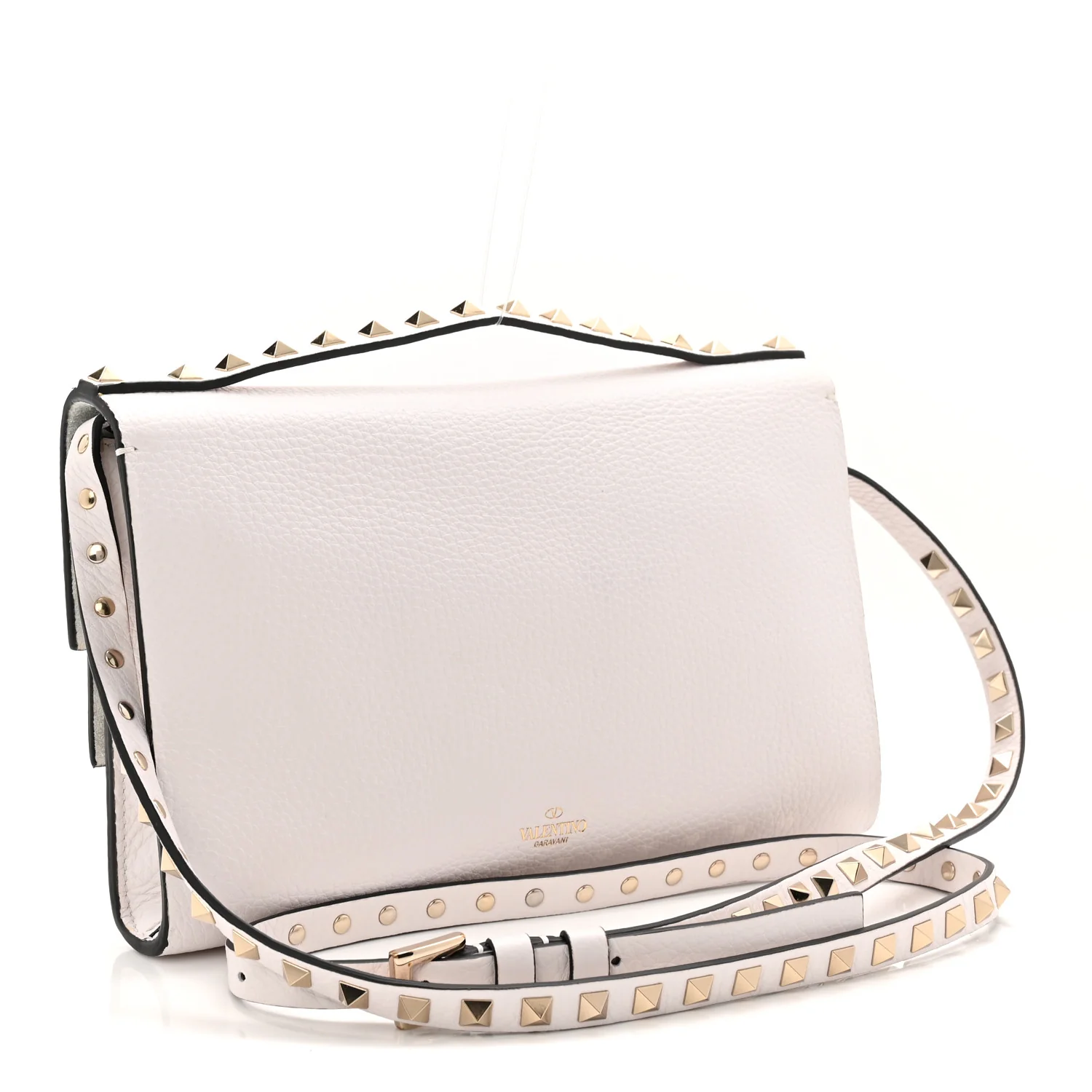 Grainy Calfskin Rockstud Double Flap Crossbody Bag Ivory - Image 3