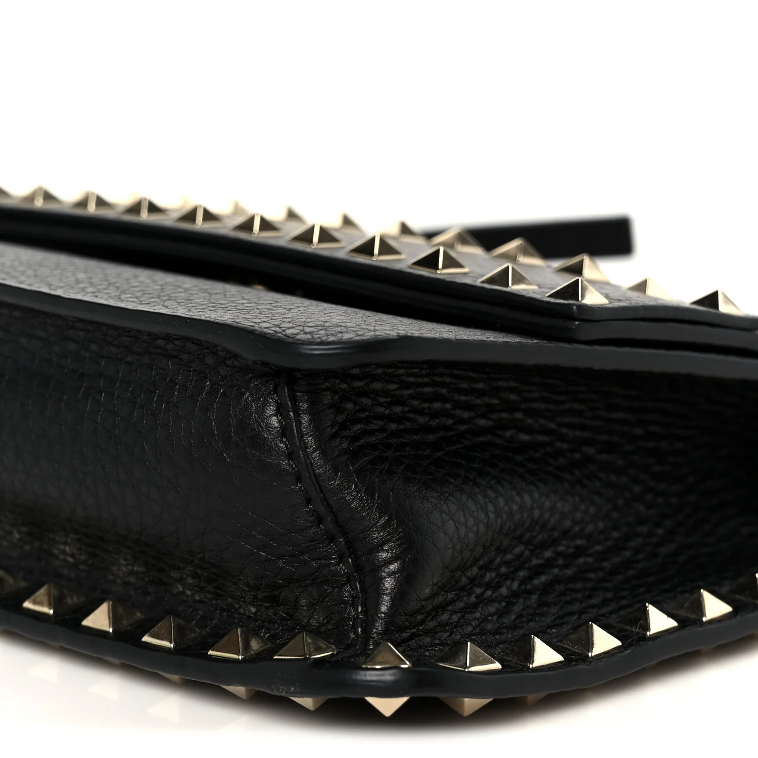Grainy Calfskin Rockstud Flap Crossbody Bag Black - Image 9
