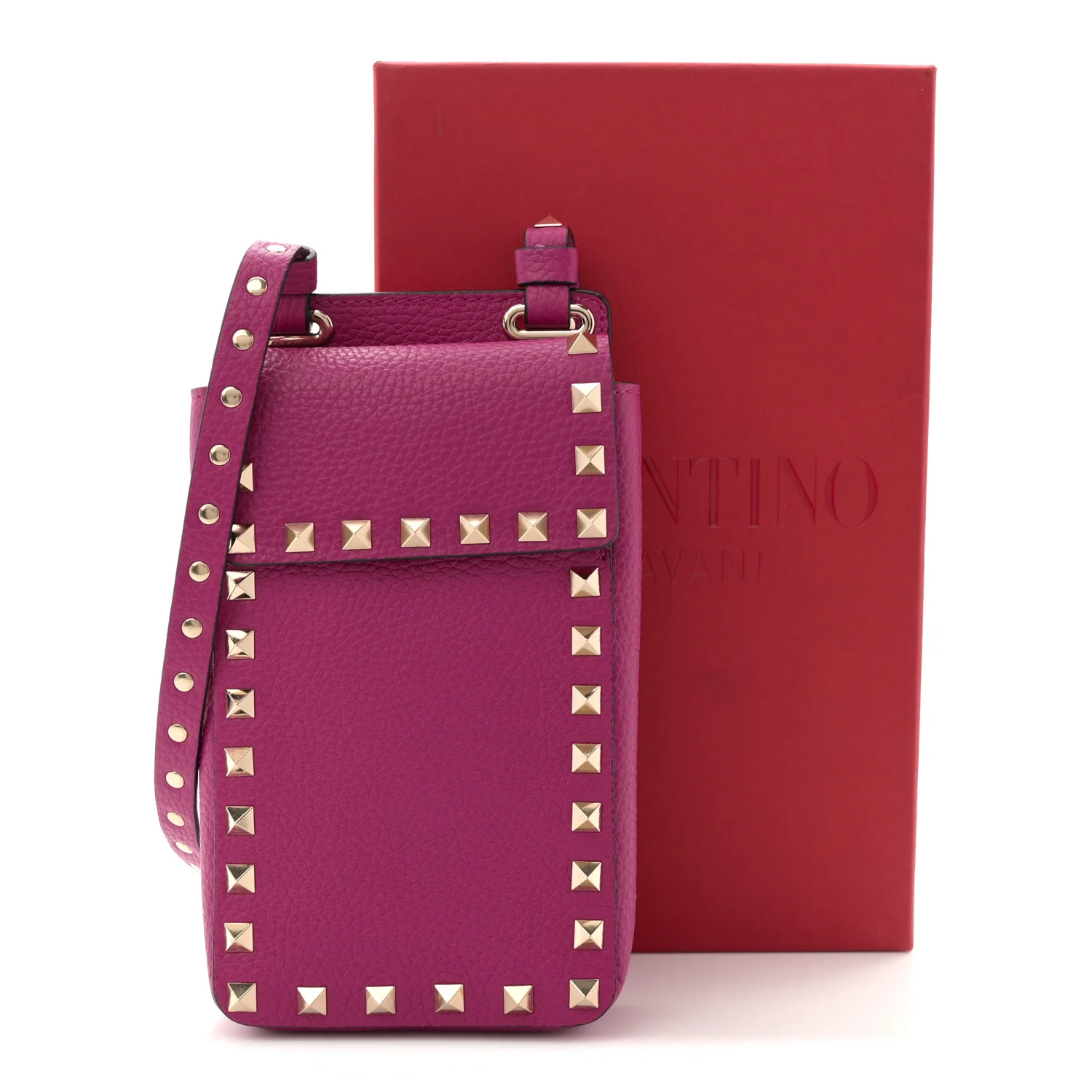 Grainy Calfskin Rockstud Phone Holder Rose Violet - Image 10