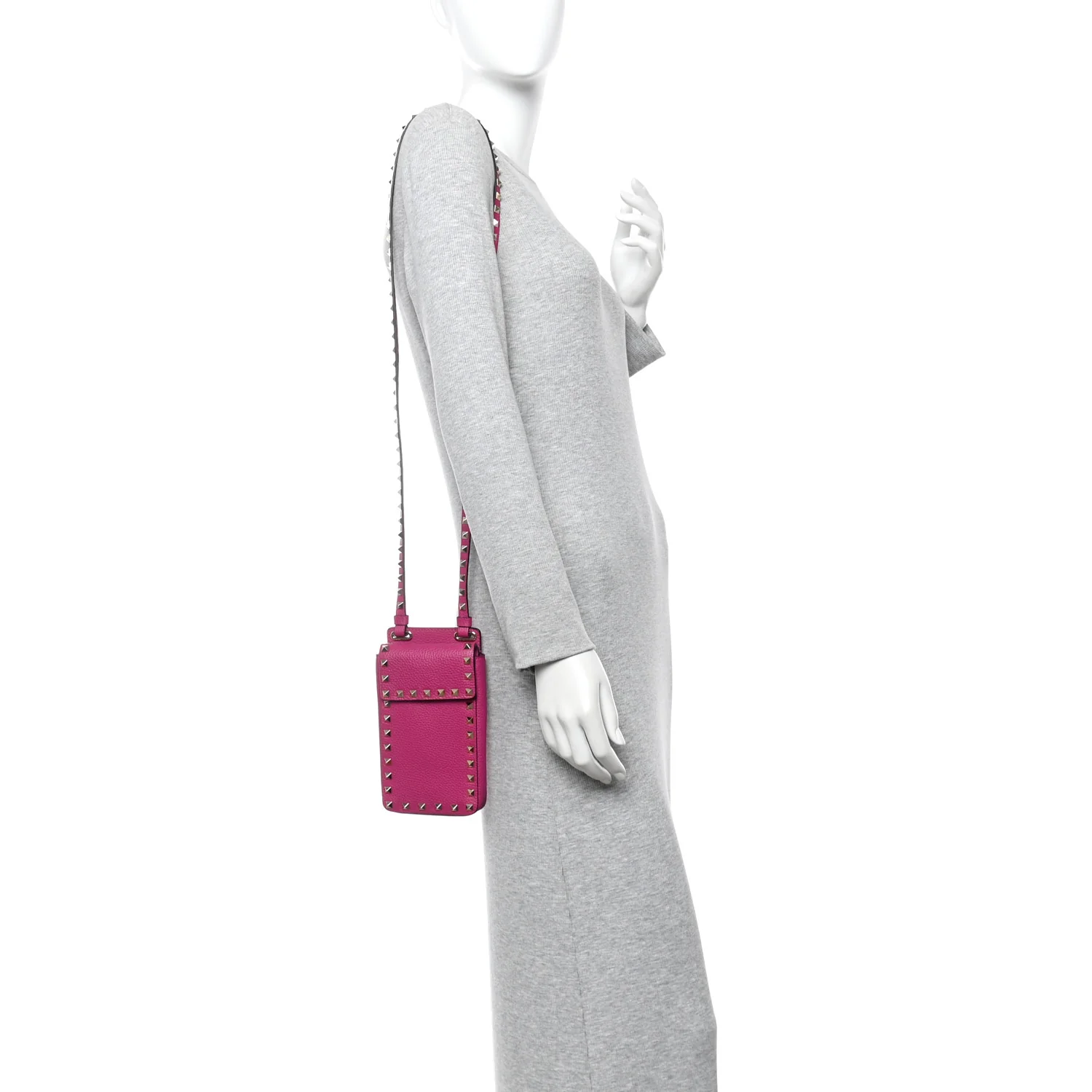 Grainy Calfskin Rockstud Phone Holder Rose Violet - Image 2