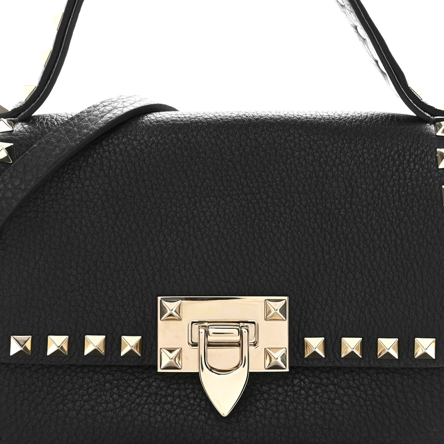 Grainy Calfskin Small Rockstud Top Handle Bag Black - Image 7