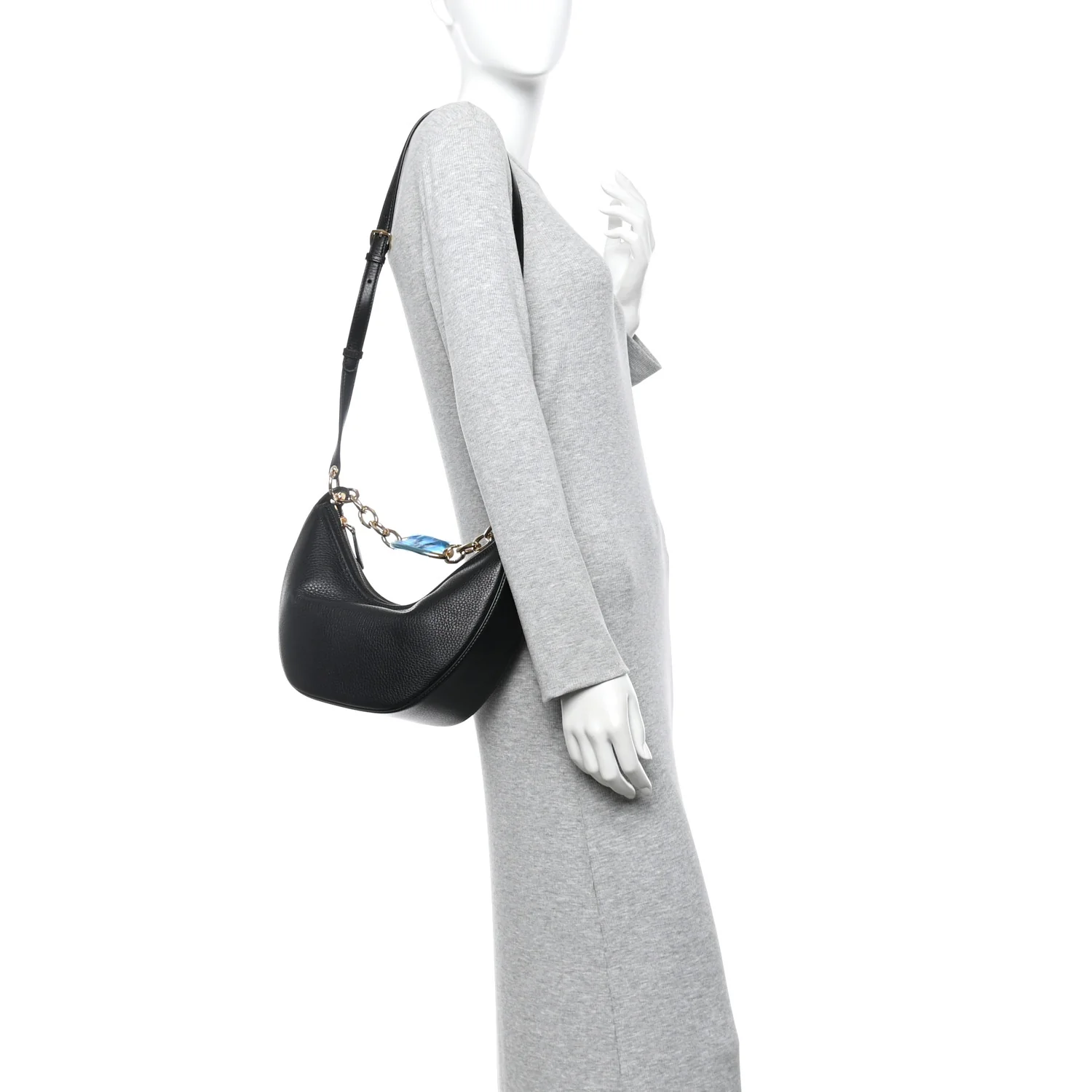 Grainy Calfskin Small Vlogo Moon Hobo Bag Black - Image 2