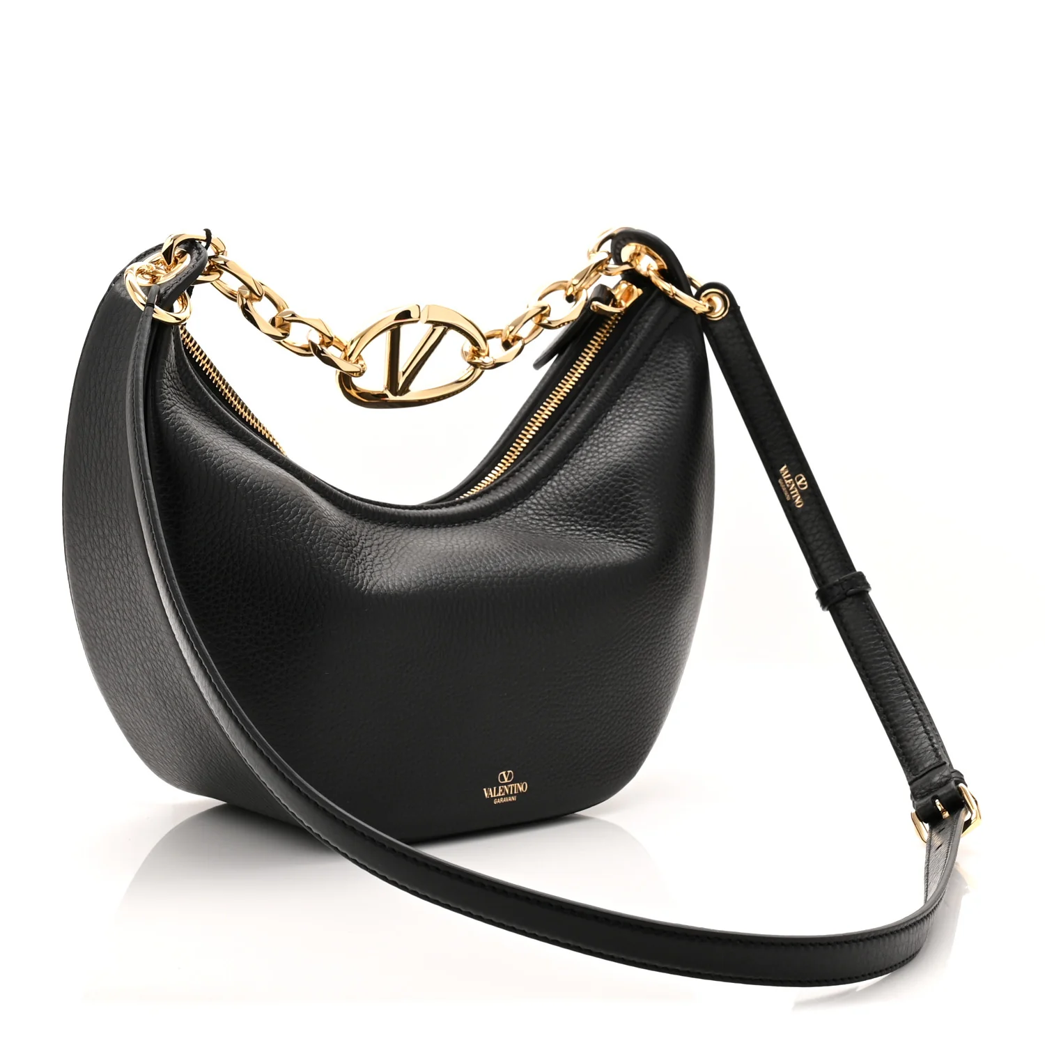 Grainy Calfskin Small Vlogo Moon Hobo Bag Black - Image 3