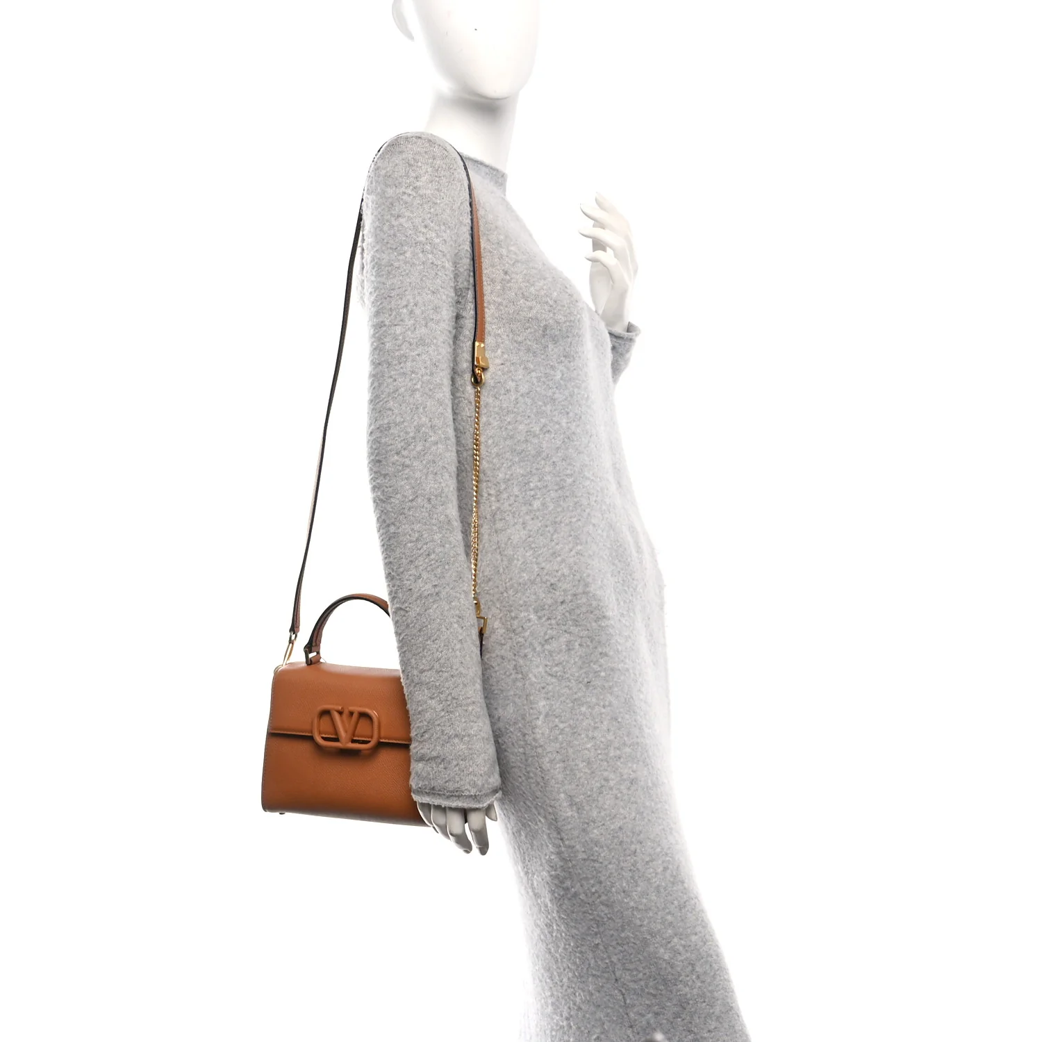 Grainy Calfskin Small VSling Top Handle Bag Almond Beige - Image 2
