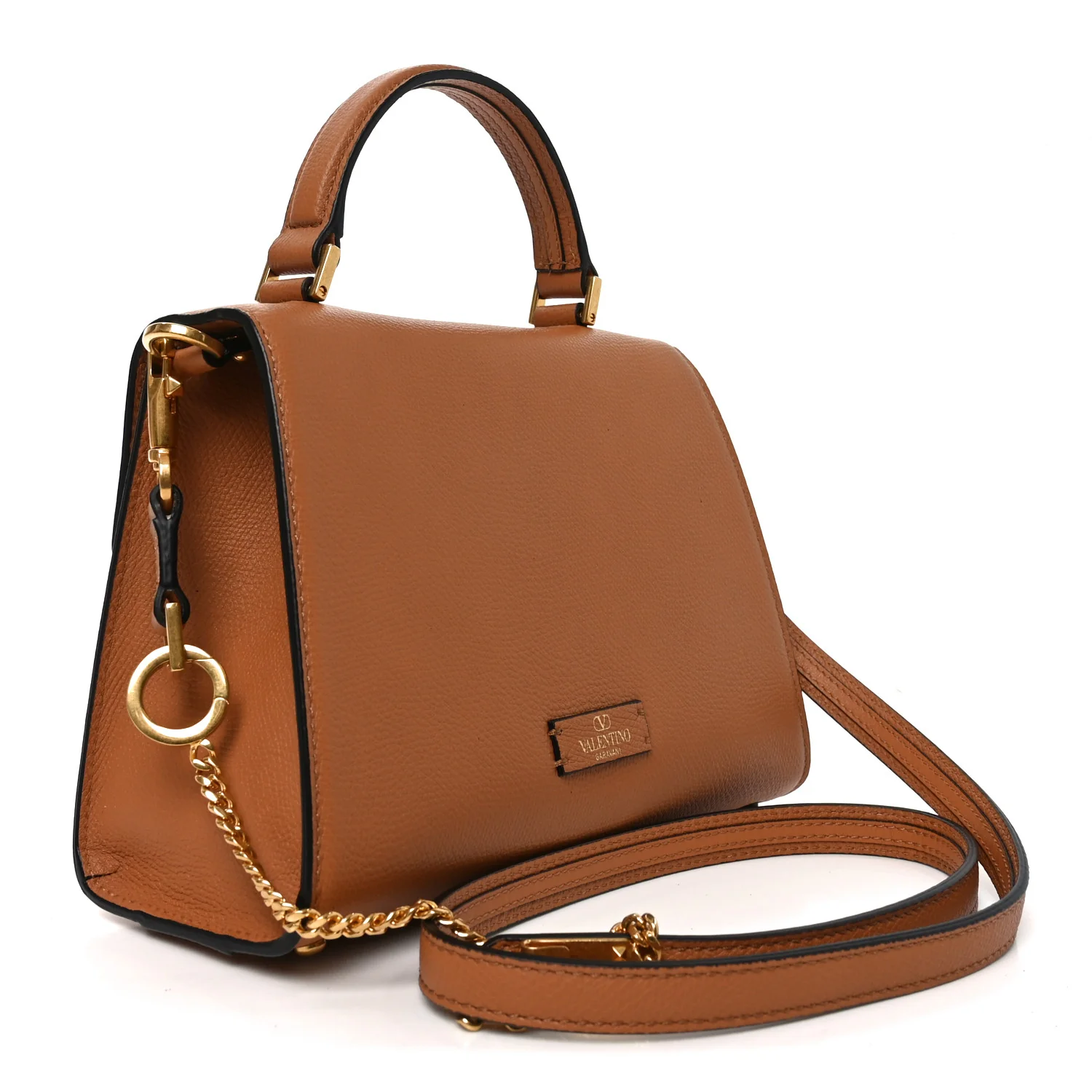 Grainy Calfskin Small VSling Top Handle Bag Almond Beige - Image 3