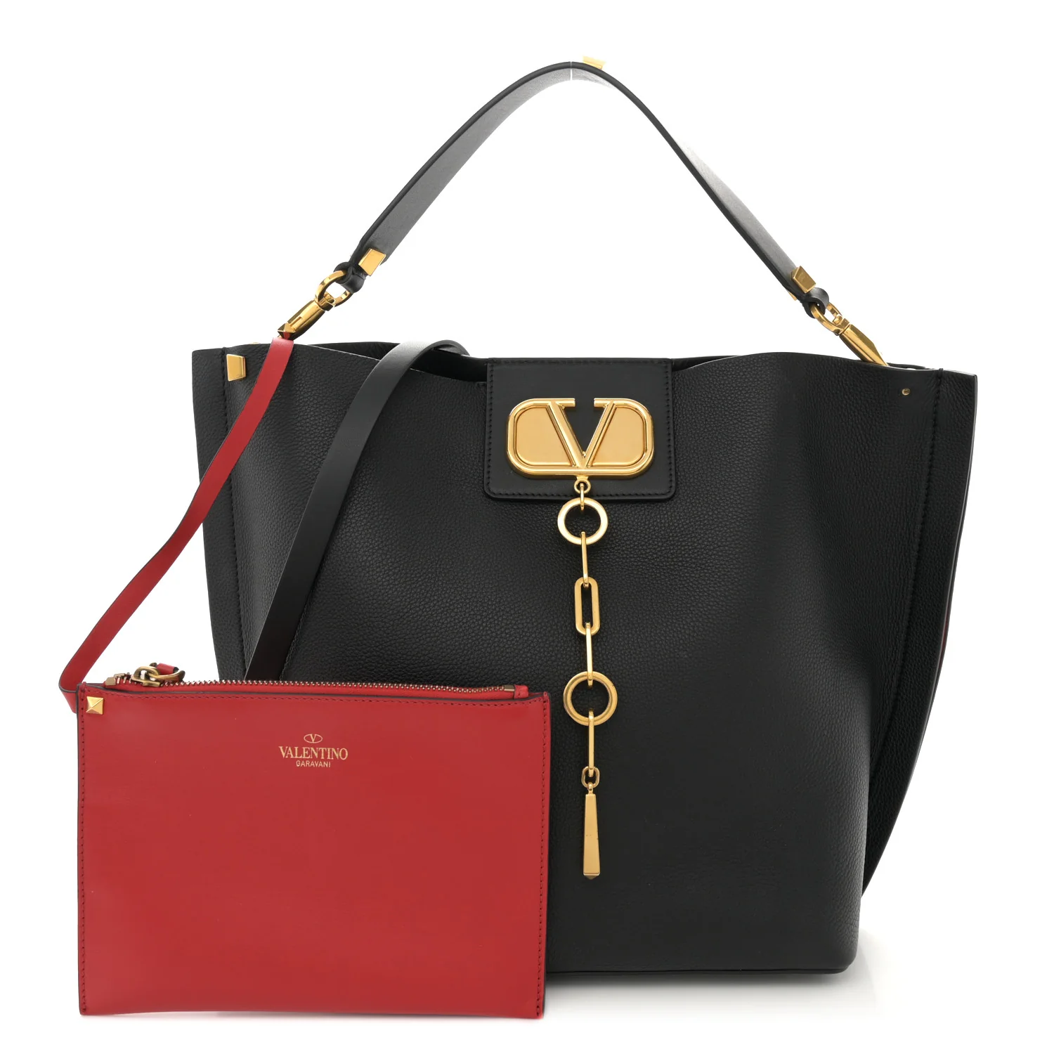 Grainy Calfskin VLogo Escape Hobo Bag Black - Image 3