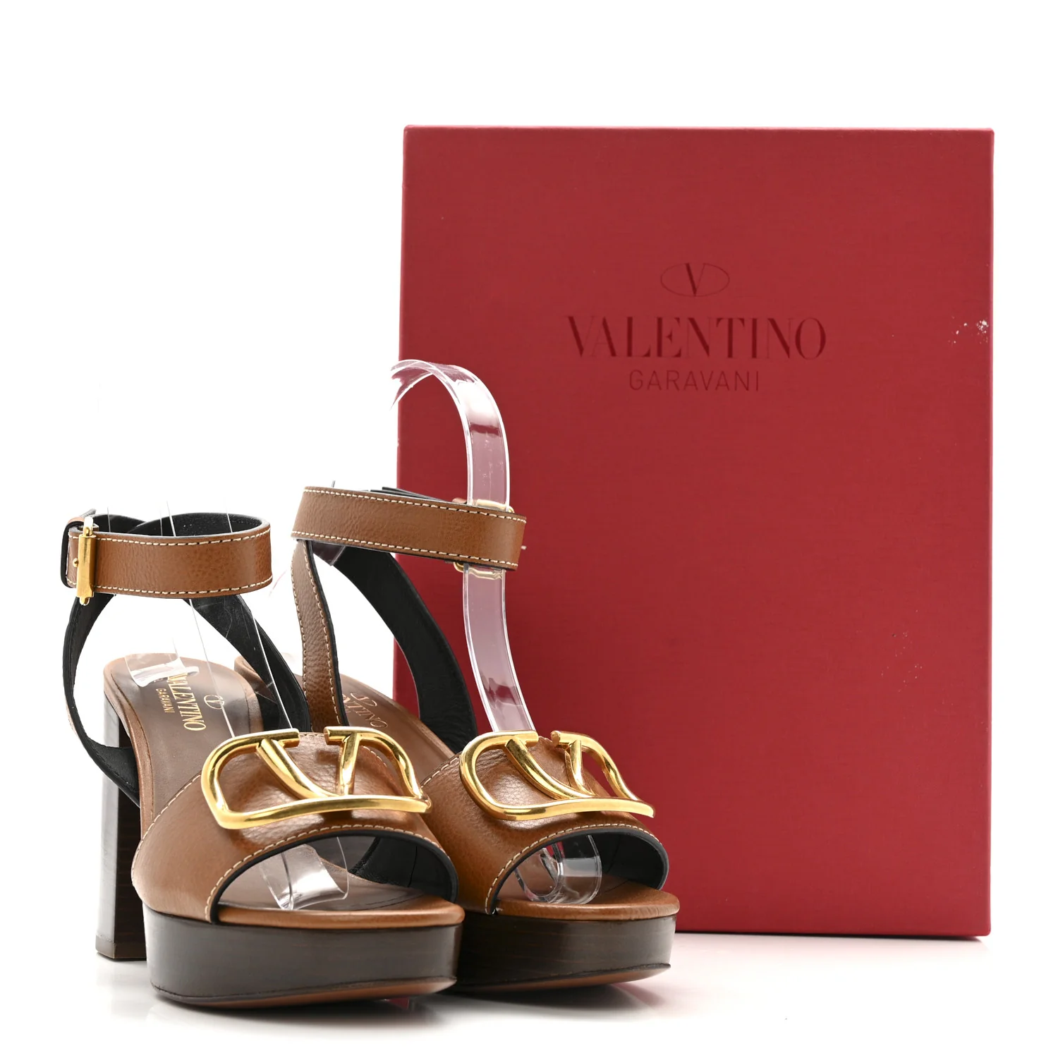 Grainy Cowhide VLogo Platform Sandals 38 Cuoio - Image 13