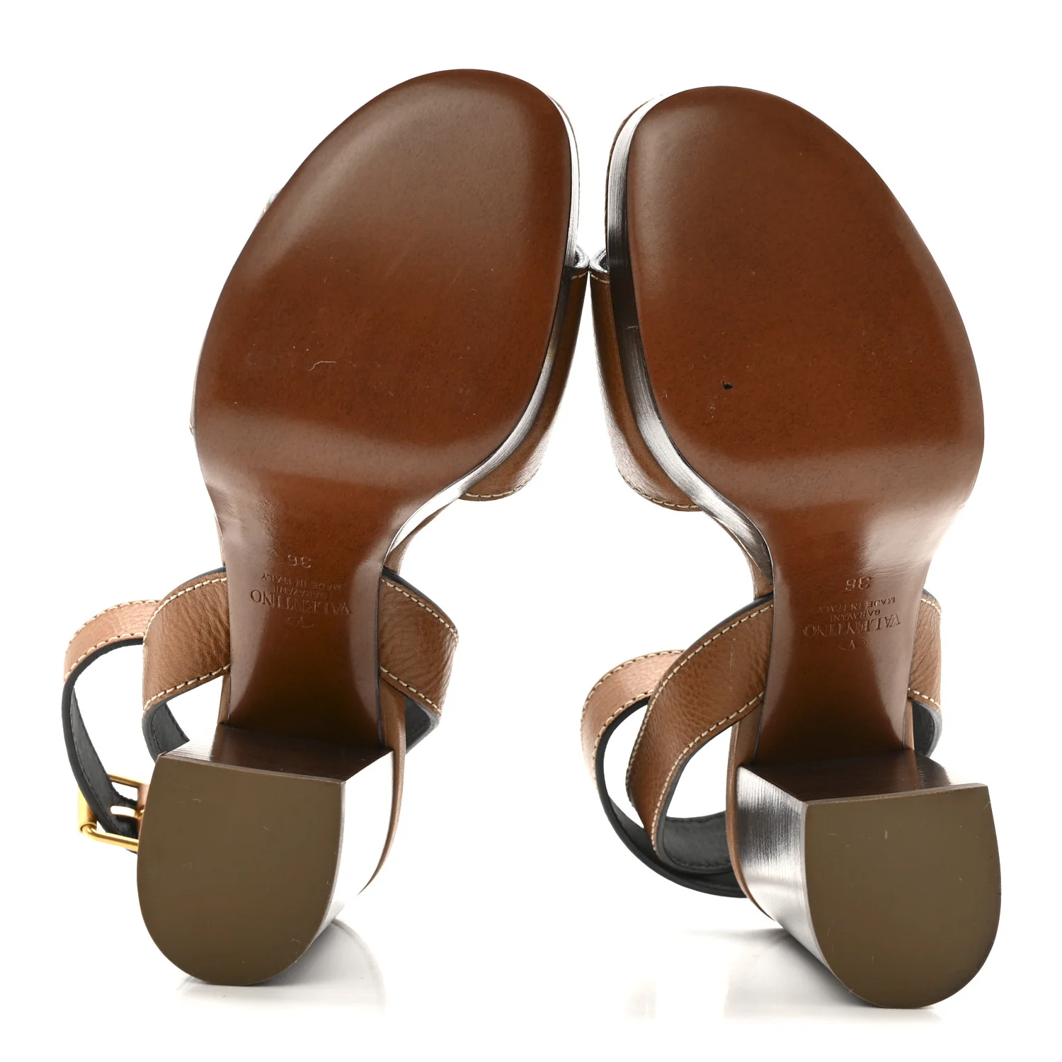 Grainy Cowhide VLogo Platform Sandals 38 Cuoio - Image 6