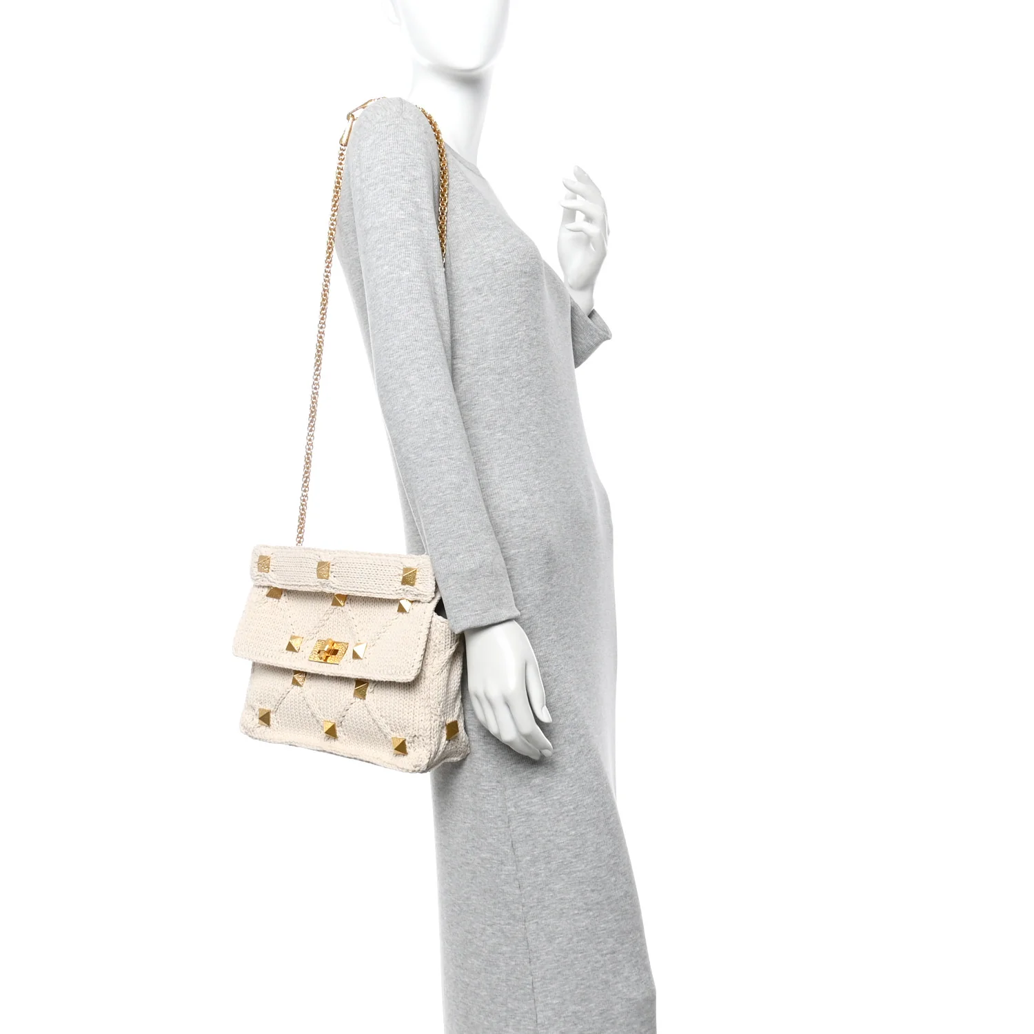 Knit Large Roman Stud Shoulder Bag Ecru - Image 2