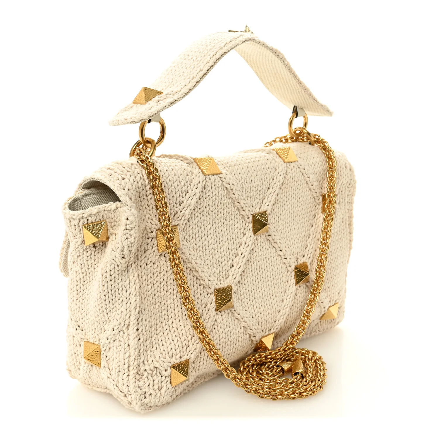 Knit Large Roman Stud Shoulder Bag Ecru - Image 3