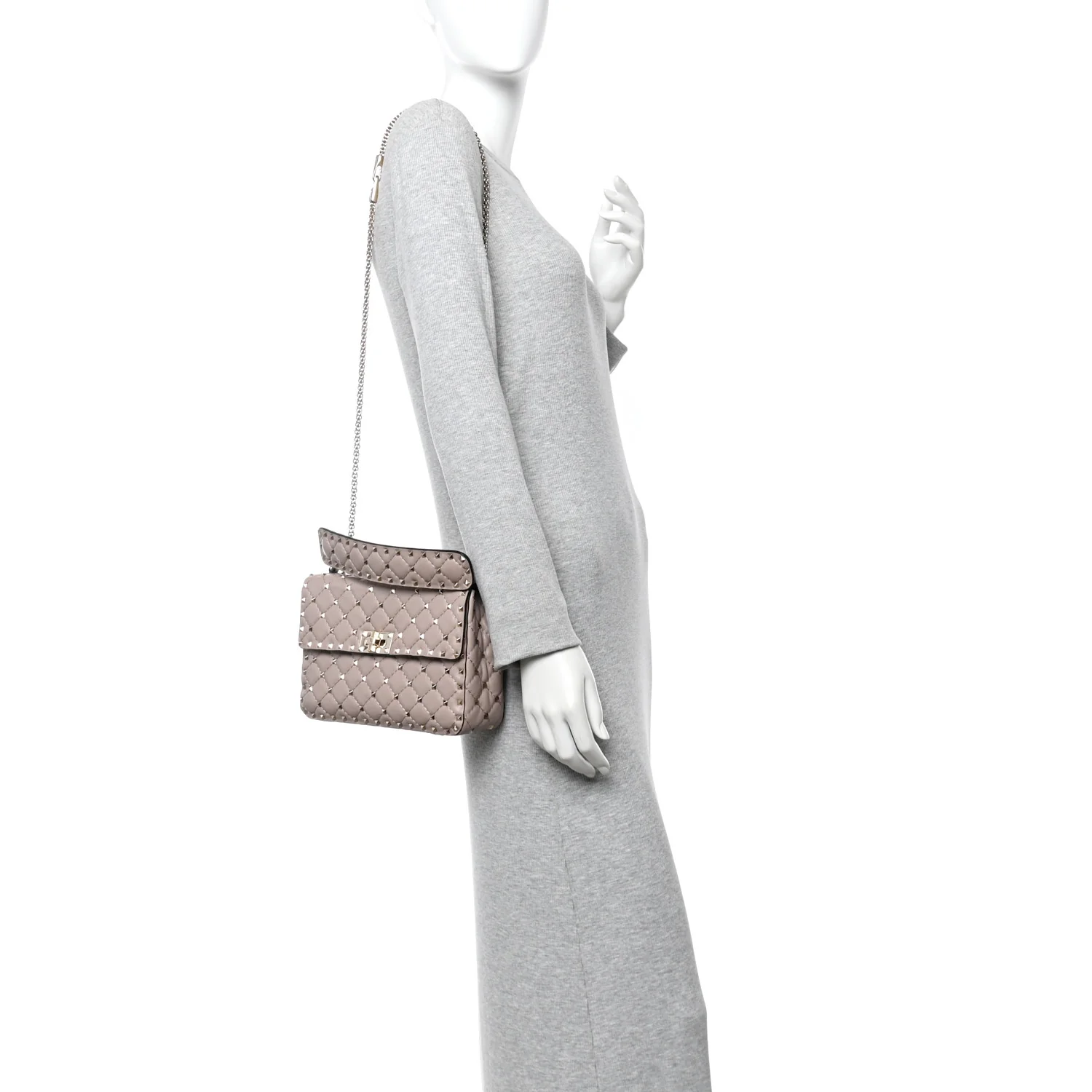Lambskin Medium Rockstud Spike Shoulder Bag Poudre - Image 2