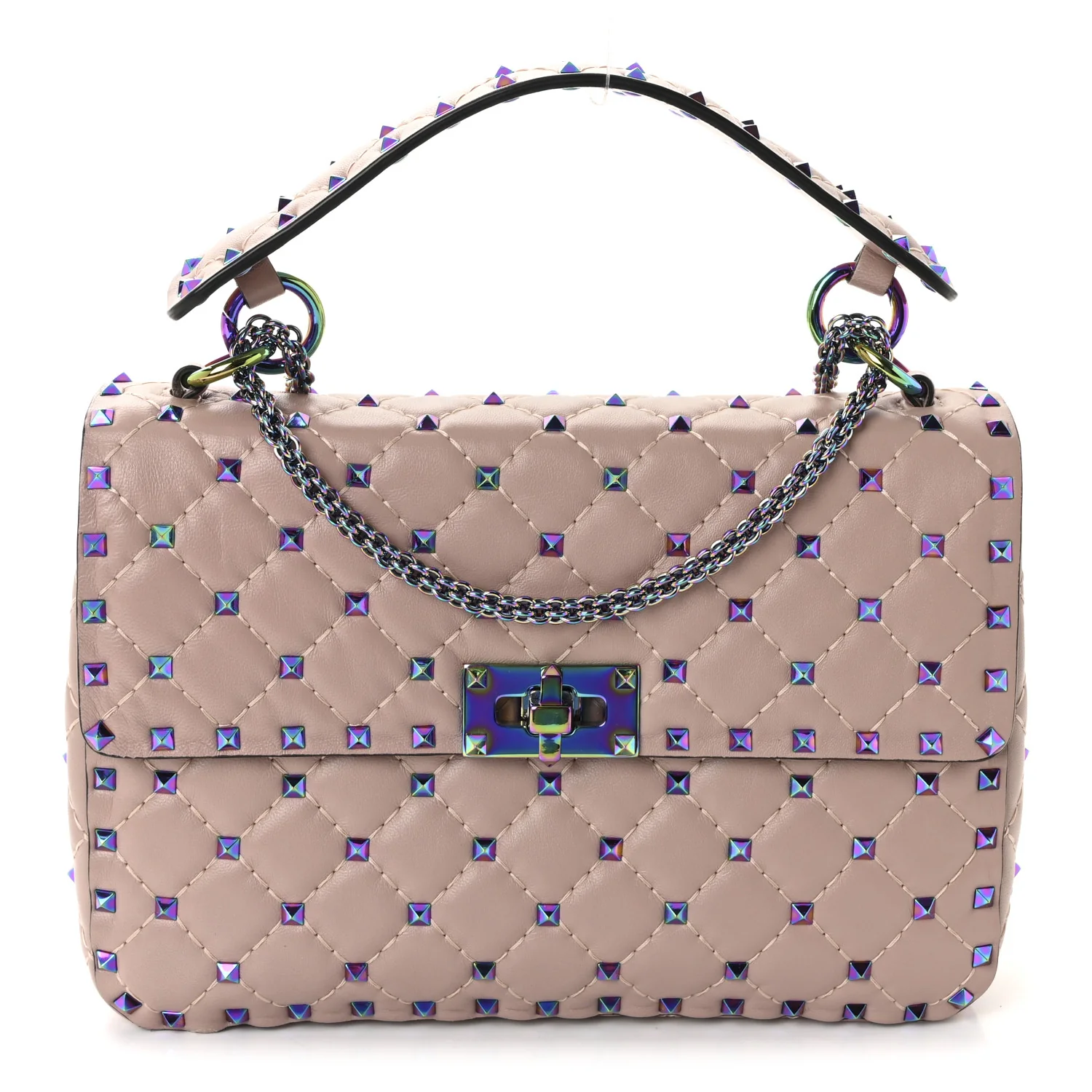 Lambskin Oil Slick Medium Rockstud Spike Shoulder Bag Poudre