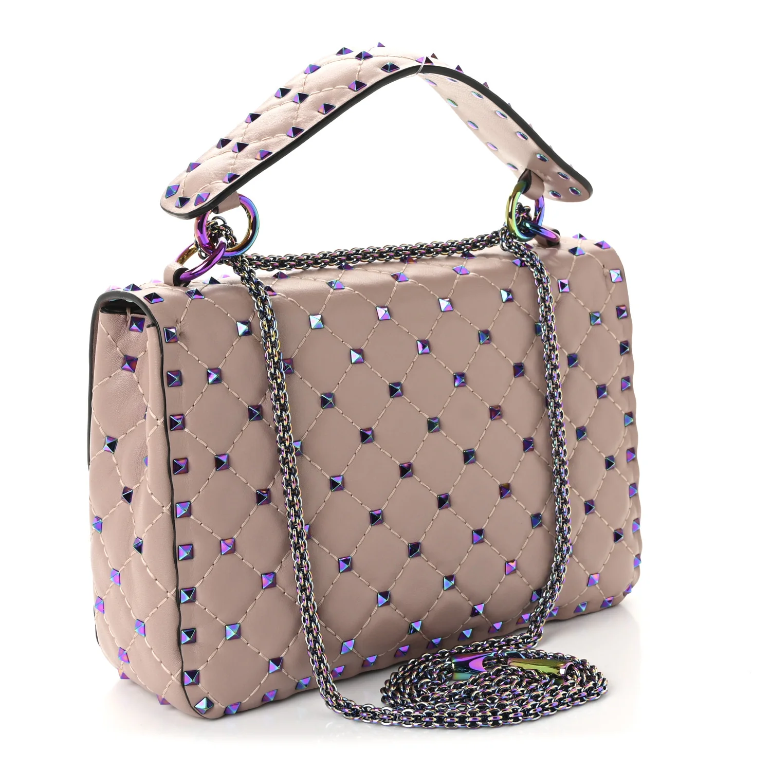 Lambskin Oil Slick Medium Rockstud Spike Shoulder Bag Poudre - Image 3