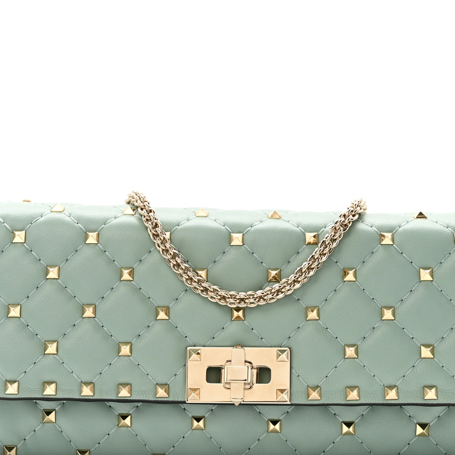 Lambskin Rockstud Spike Wallet on Chain Morning Dew - Image 7