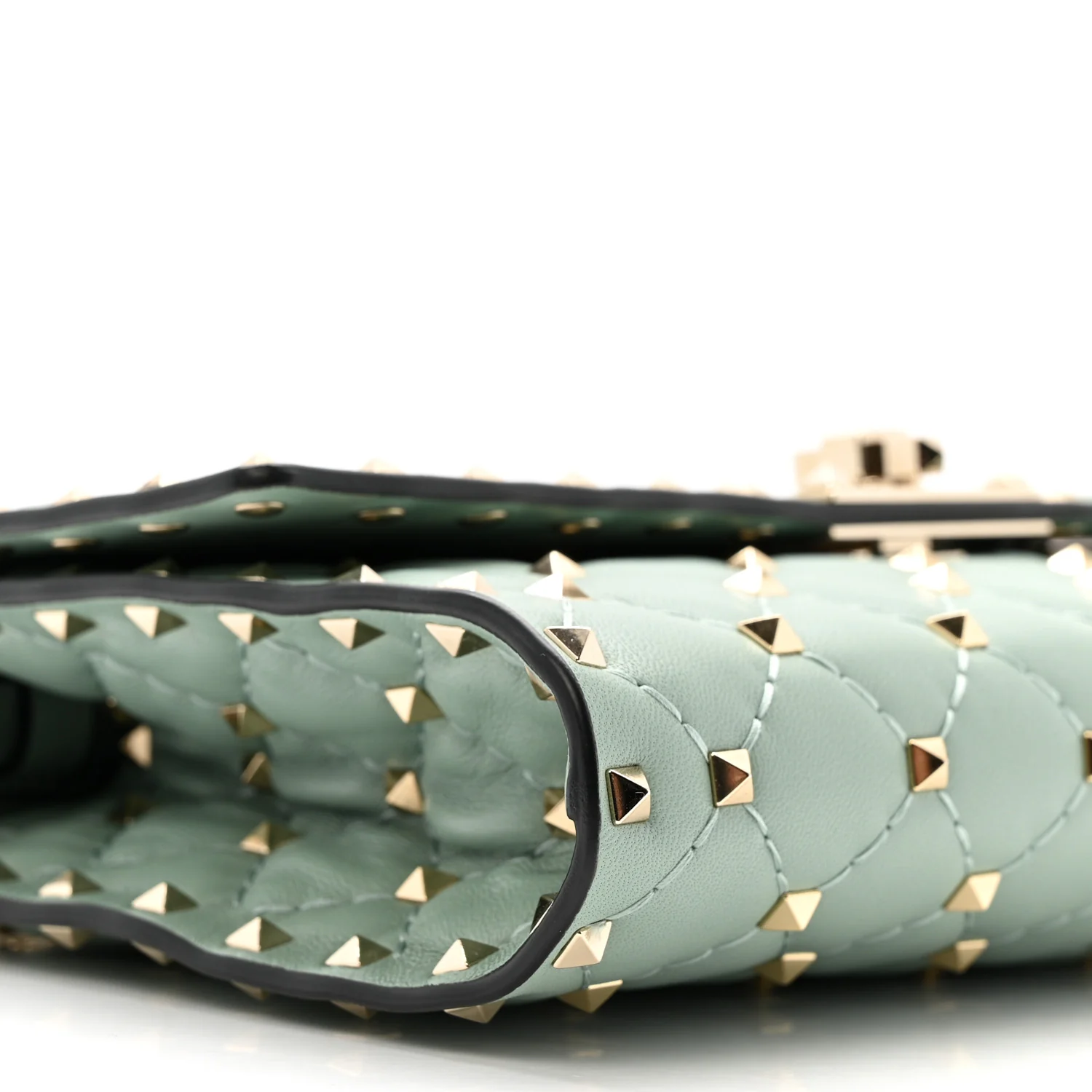 Lambskin Rockstud Spike Wallet on Chain Morning Dew - Image 8