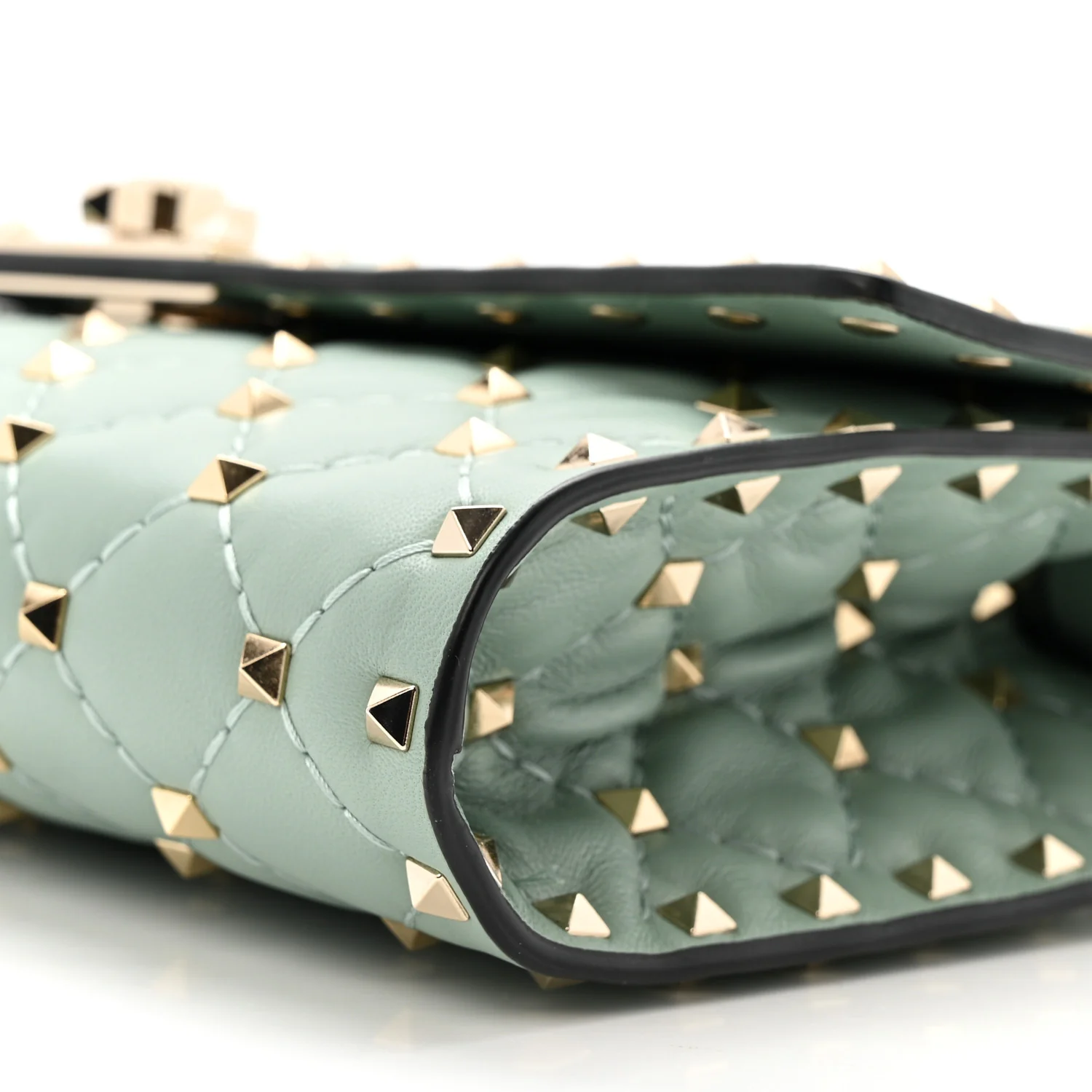 Lambskin Rockstud Spike Wallet on Chain Morning Dew - Image 9
