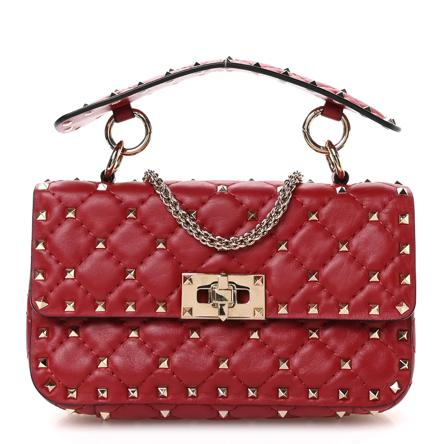 Lambskin Small Rockstud Spike Shoulder Bag Red