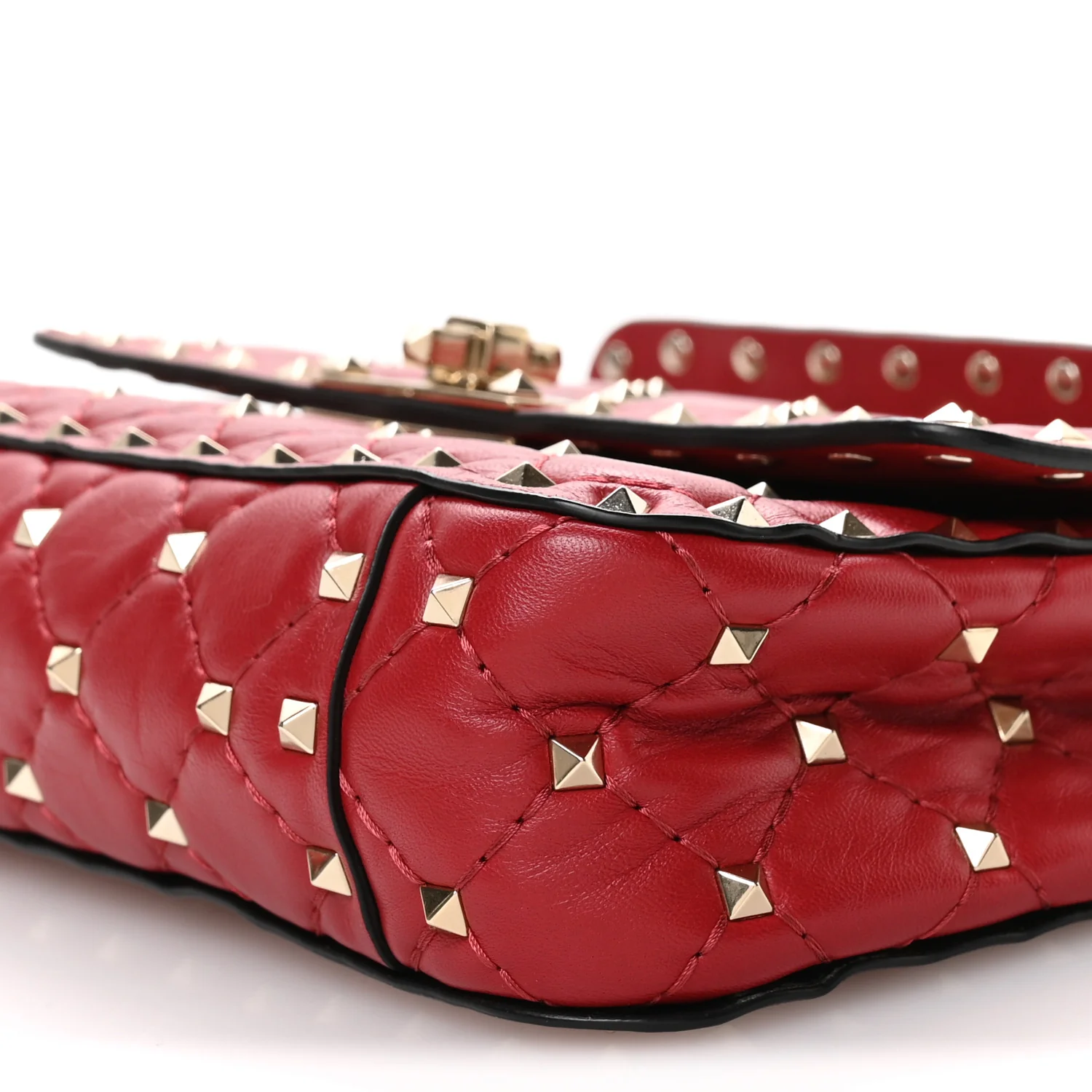 Lambskin Small Rockstud Spike Shoulder Bag Red - Image 10